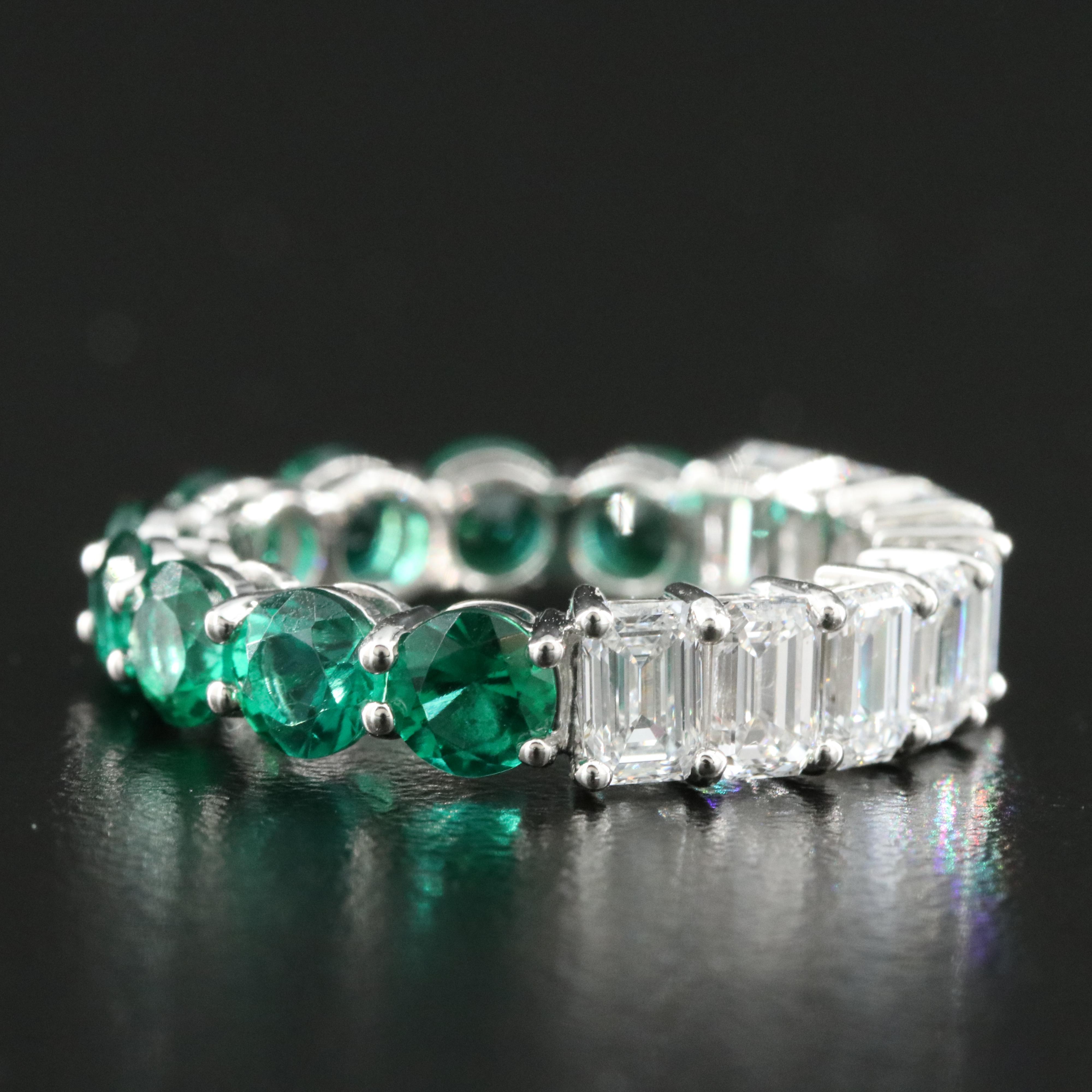 14K Lab Grown Diamond and Emerald Reversible Eternity Band