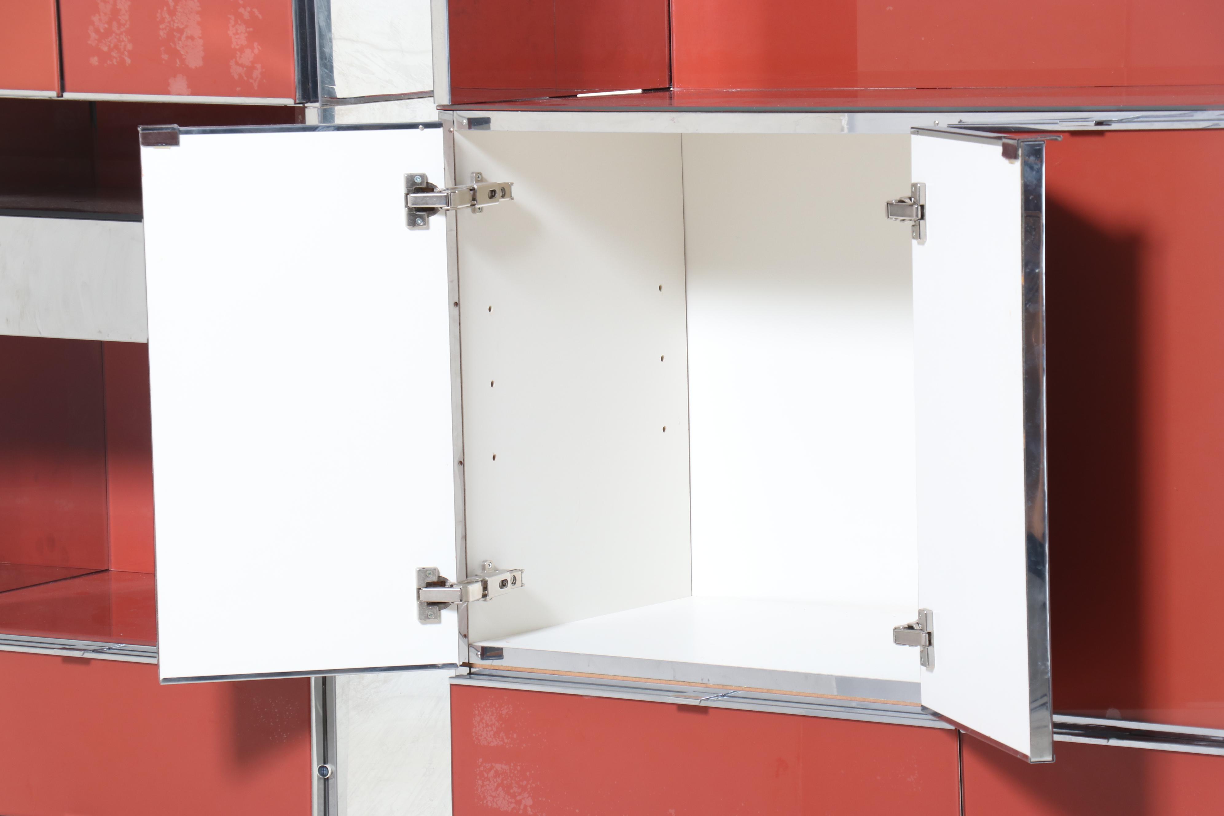 Ello Furniture Mid Century Modern Lacquered Glass and Chrome Cabinets