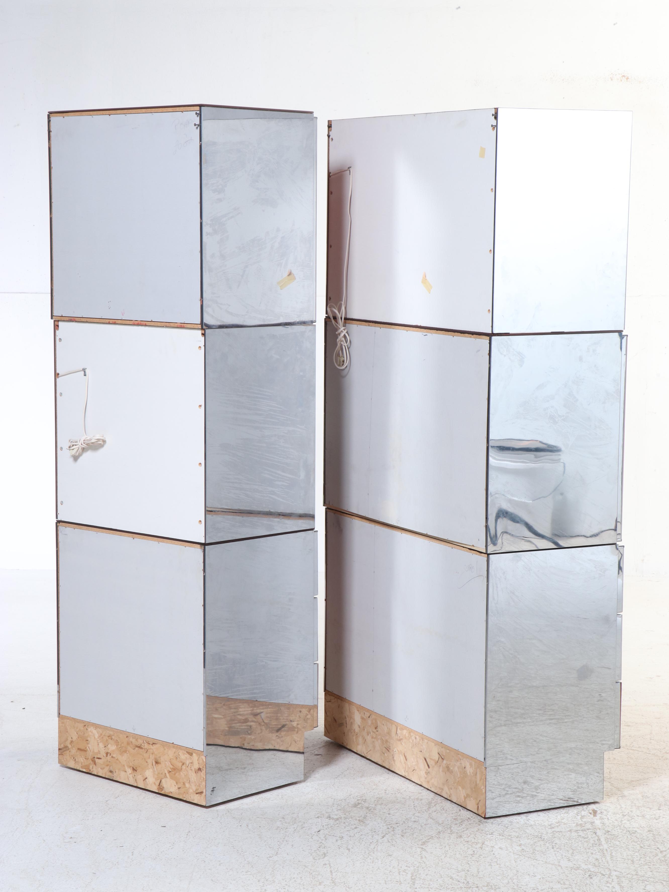 Ello Furniture Mid Century Modern Lacquered Glass and Chrome Cabinets