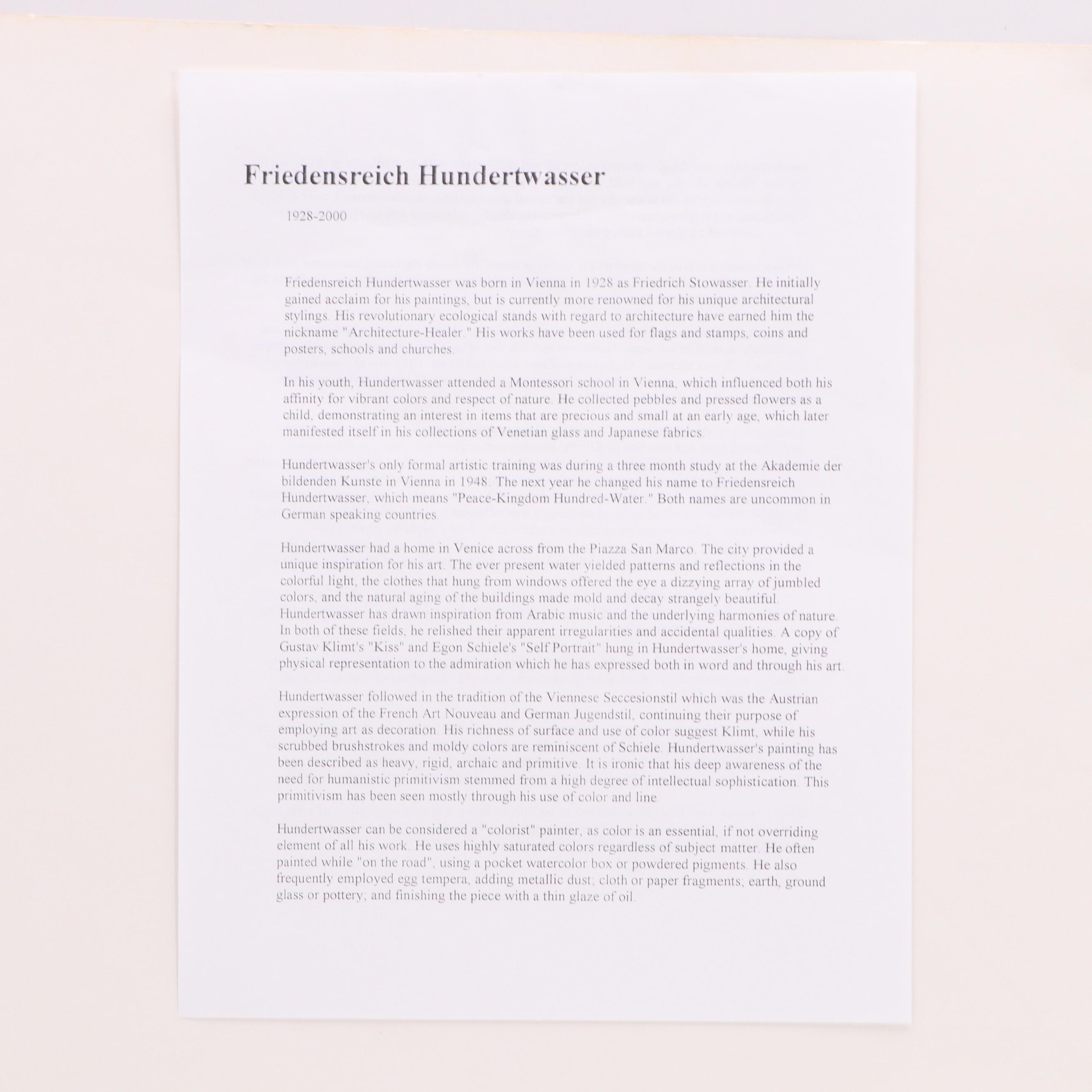 After Friedensreich Hundertwasser Lithograph Poster, Late 20th Centurry