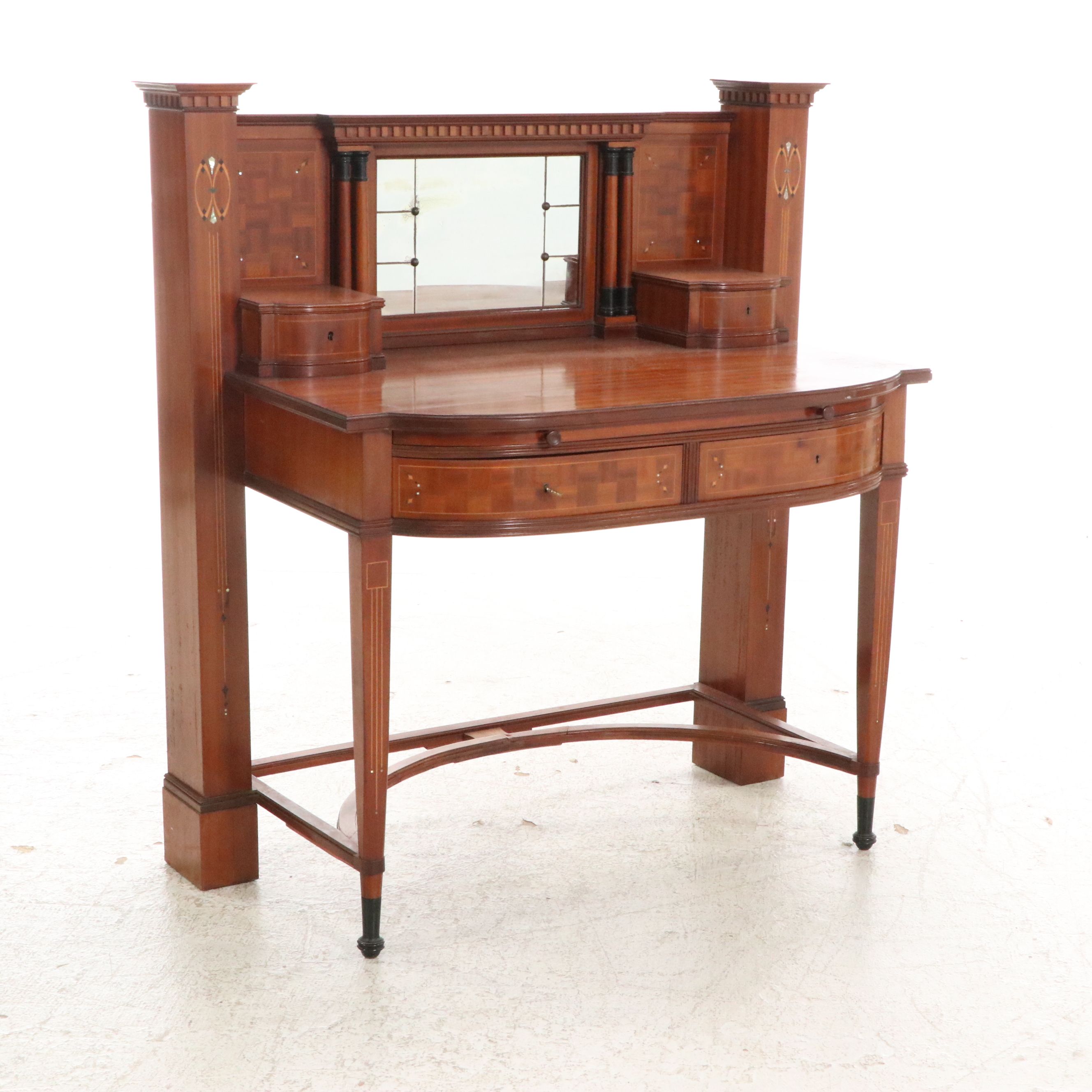 J. Groschkus Mahogany Dressing Table and Chair w/ MOP, Ebony, Satinwood Inlays