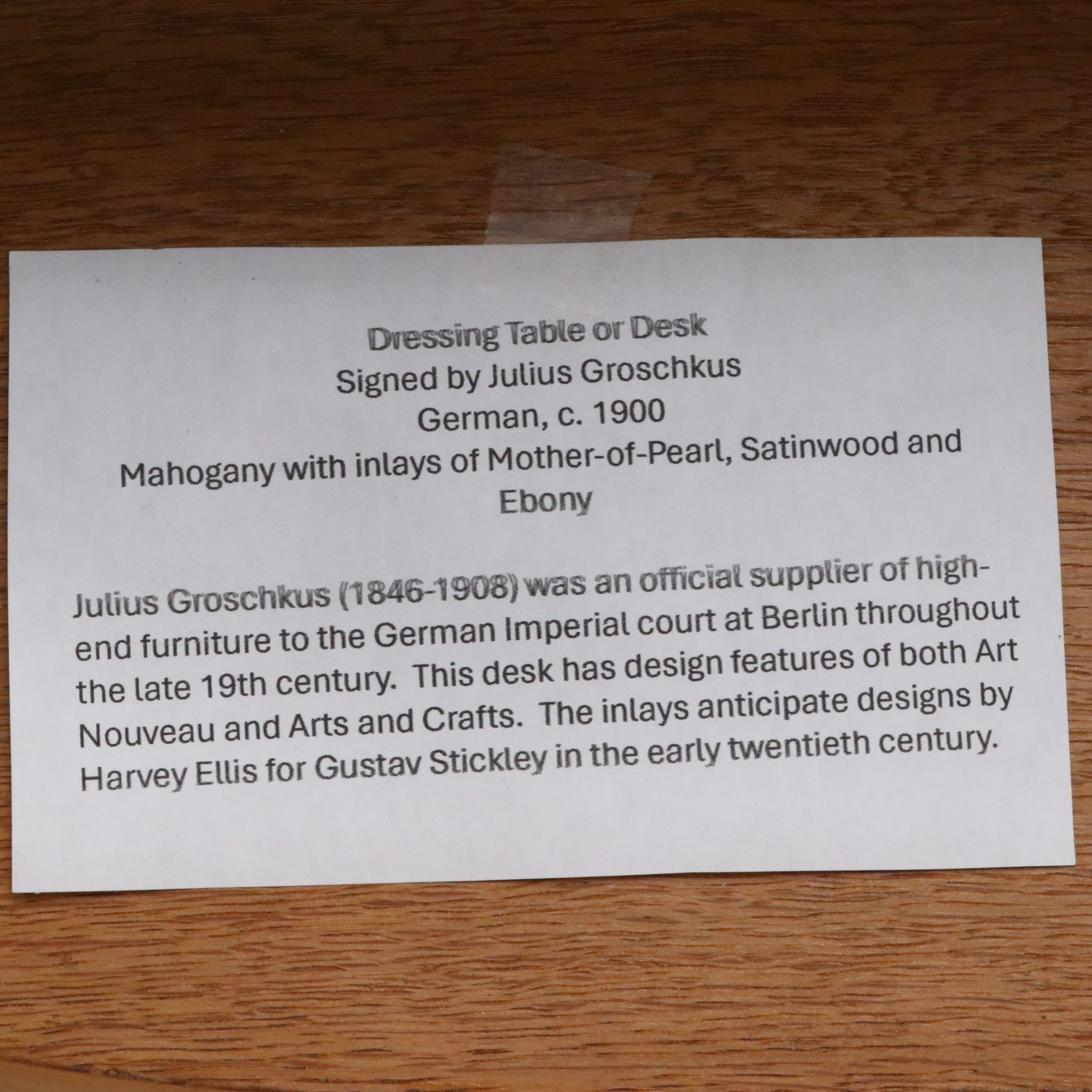 J. Groschkus Mahogany Dressing Table and Chair w/ MOP, Ebony, Satinwood Inlays