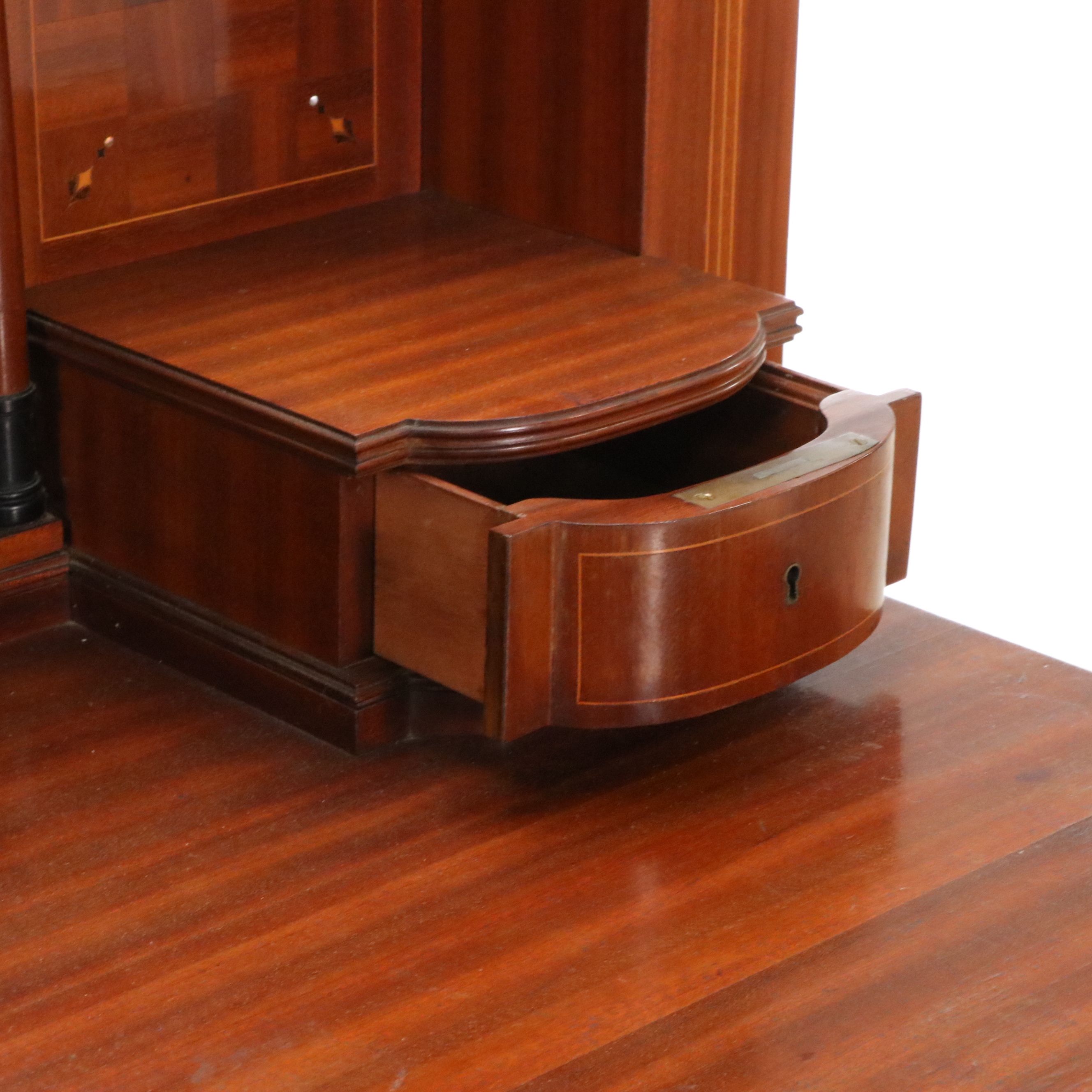 J. Groschkus Mahogany Dressing Table and Chair w/ MOP, Ebony, Satinwood Inlays