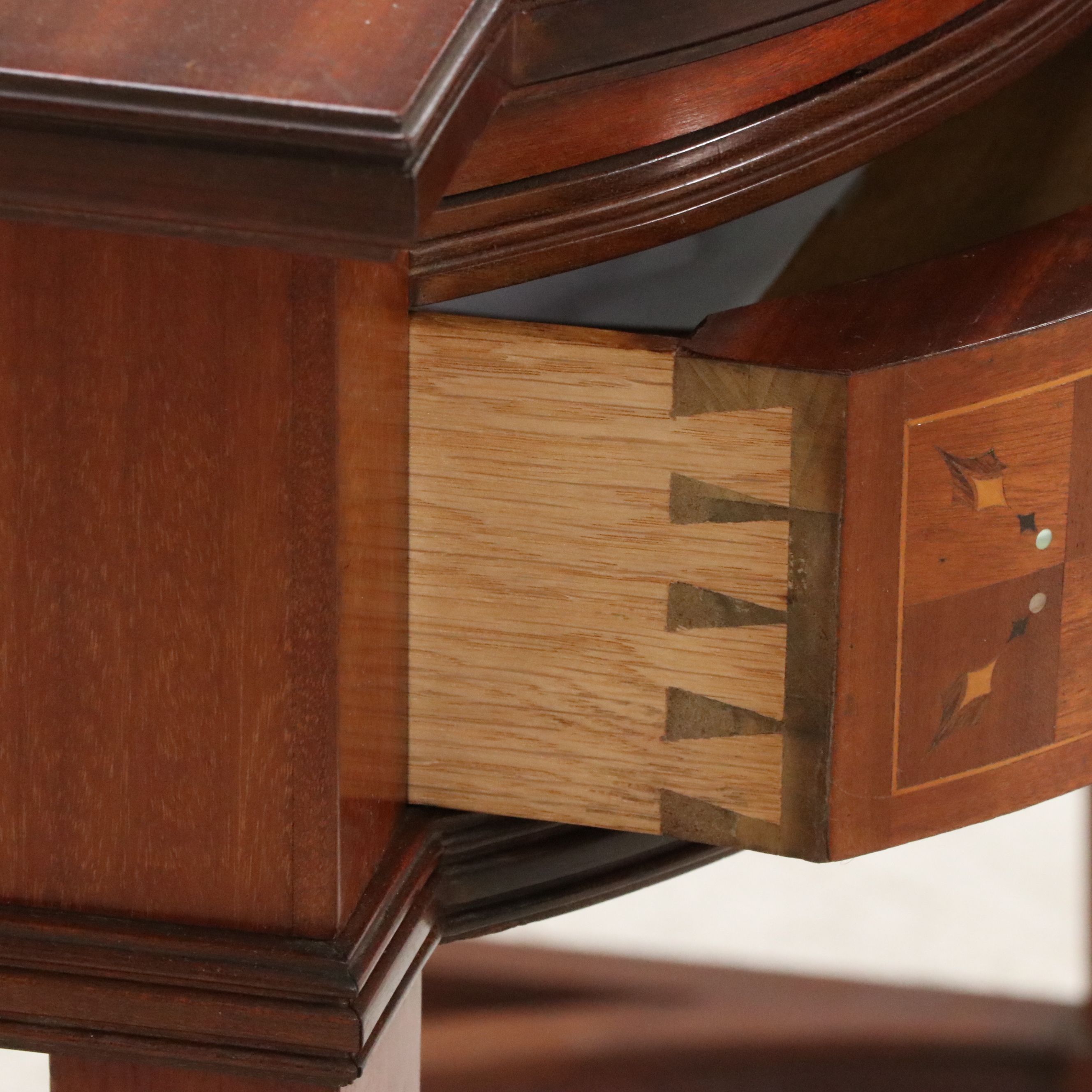 J. Groschkus Mahogany Dressing Table and Chair w/ MOP, Ebony, Satinwood Inlays