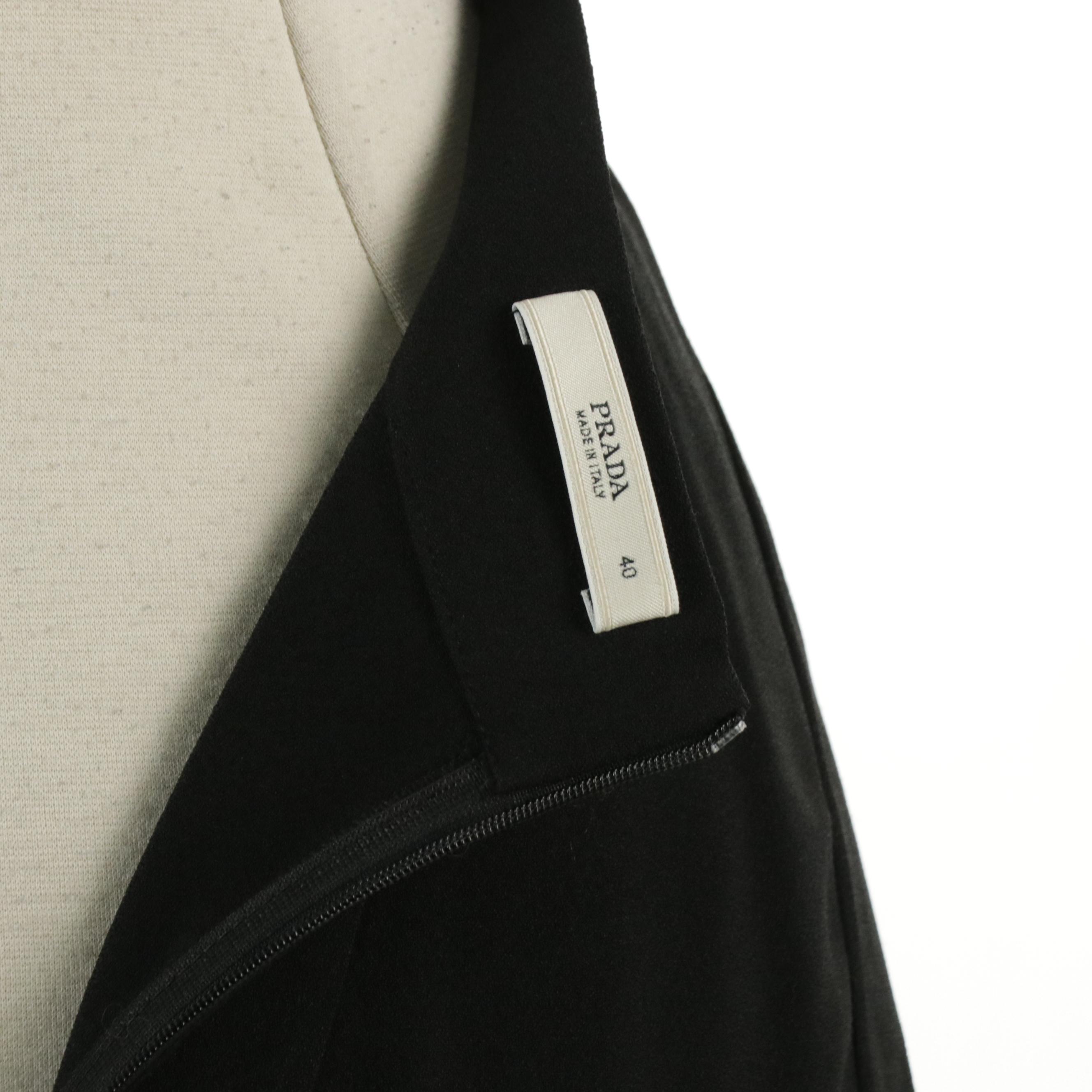 Prada Knit Top with Velvet Trim and Black Skirt with Pleated Detail