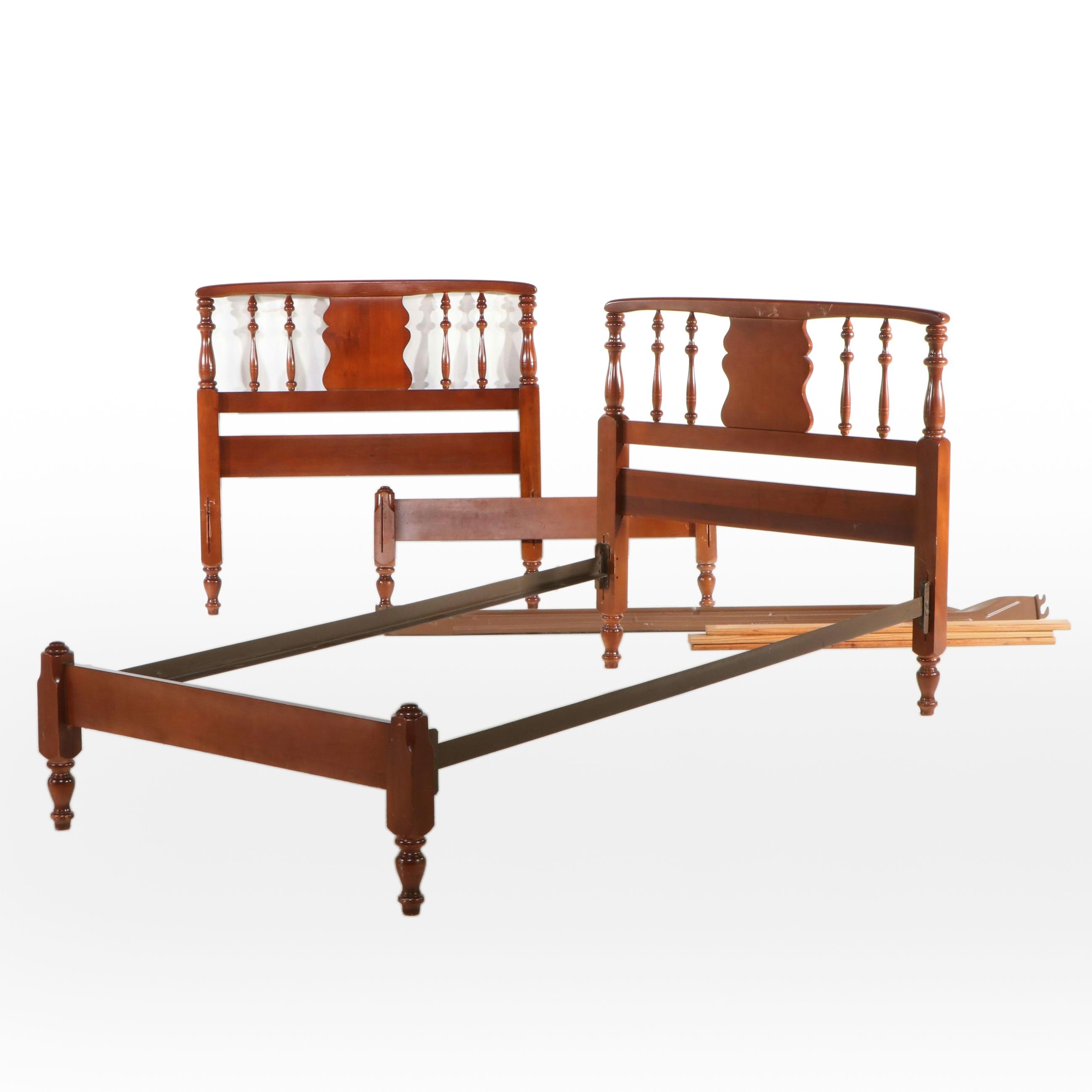 Pair of Colonial Style Maple Twin Bed Frames, Mid to Late 20th Century