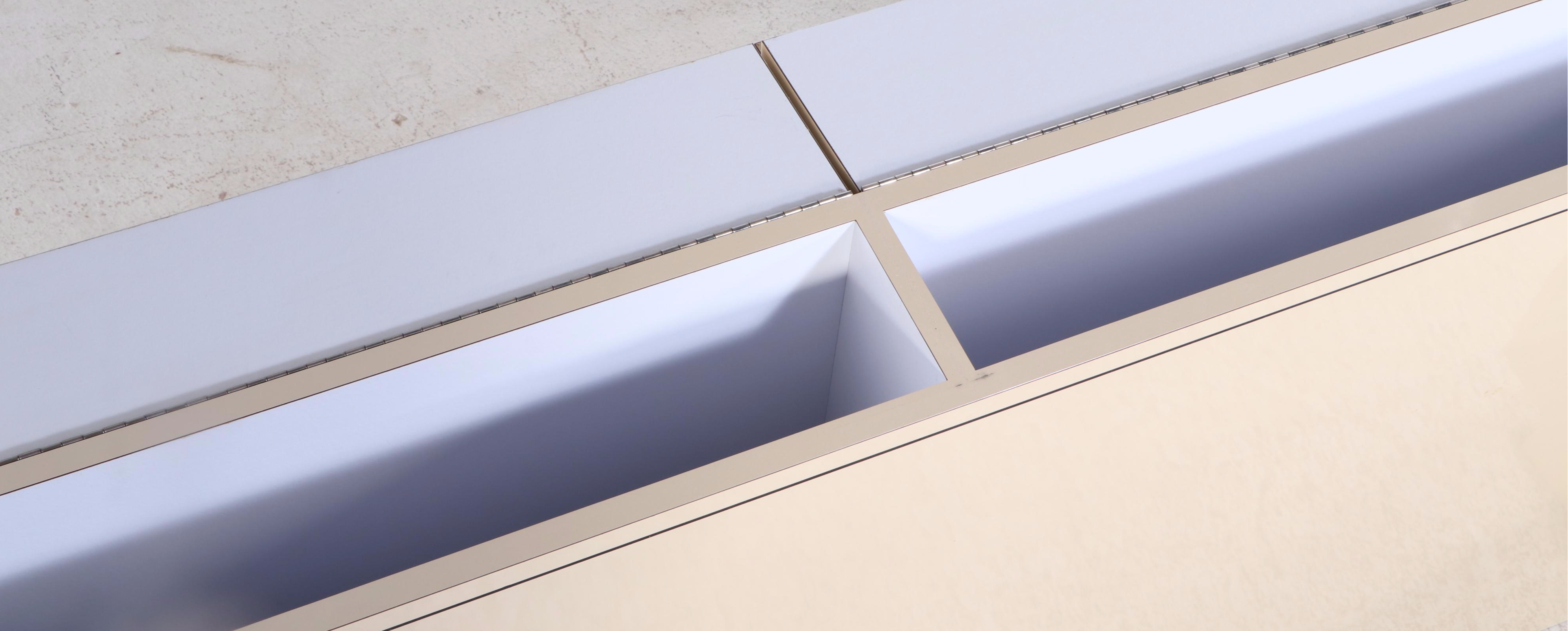 Postmodernist Brass-Trimmed Headboard and Pair of Nightstands, Late 20th Century