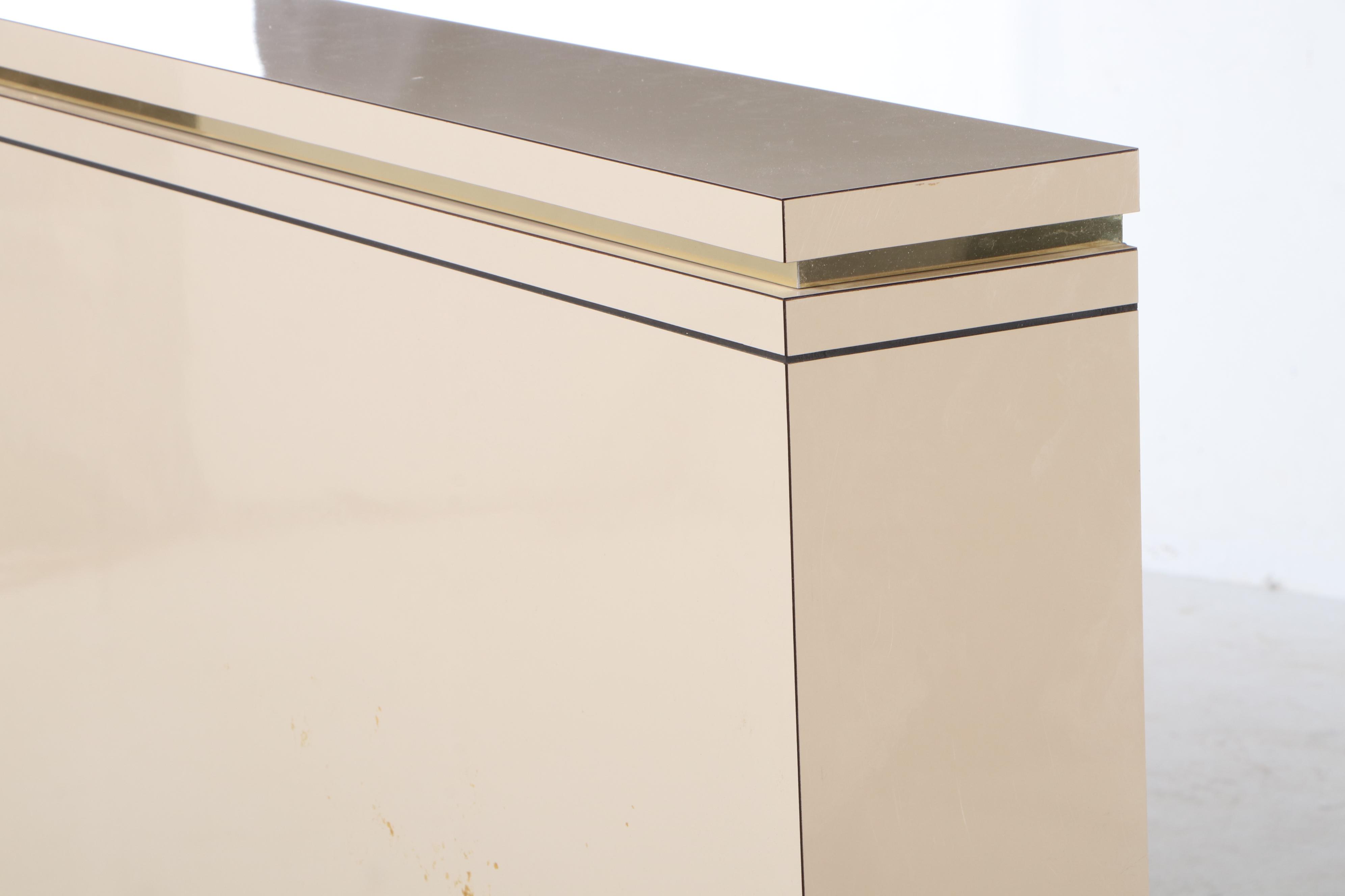 Postmodernist Brass-Trimmed Headboard and Pair of Nightstands, Late 20th Century