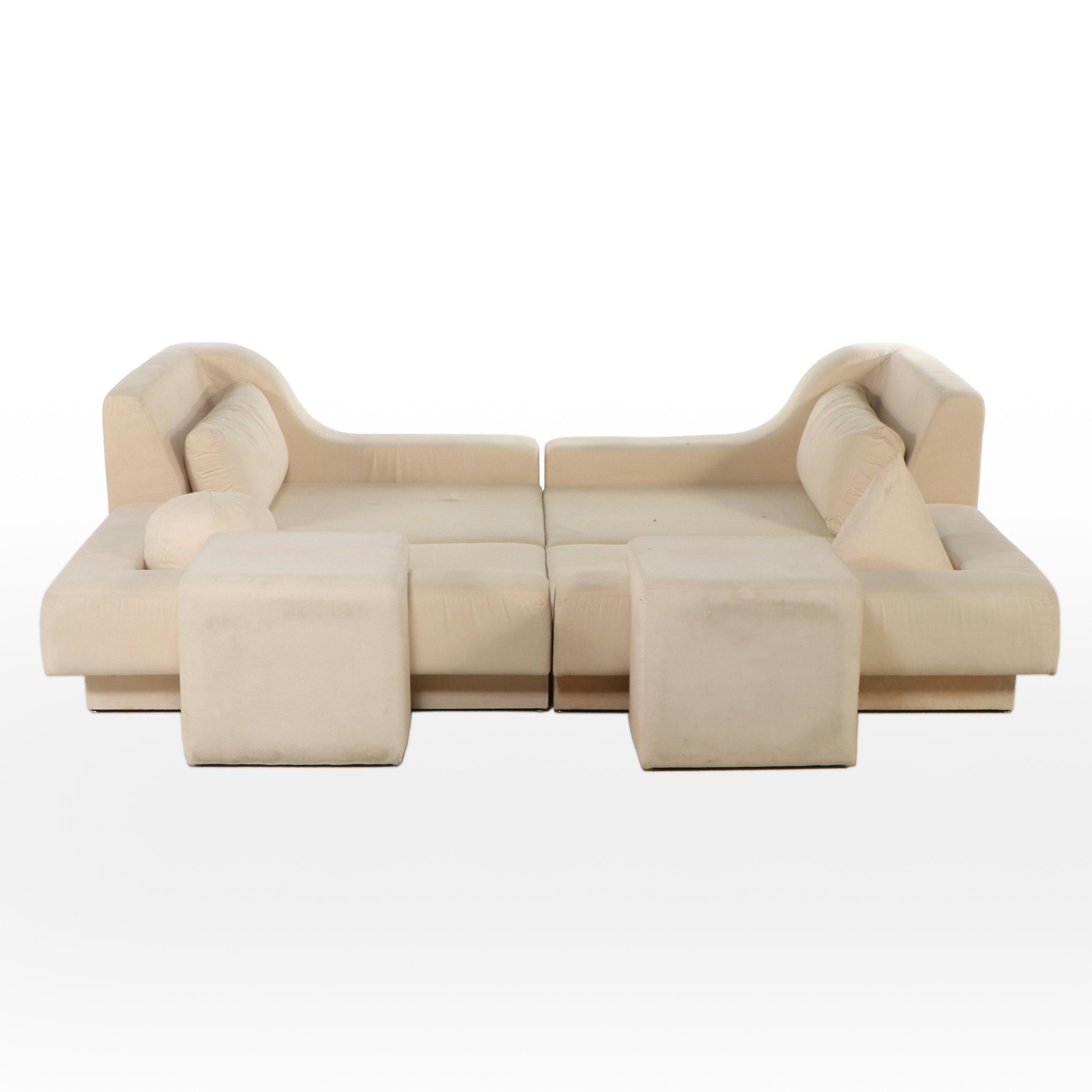Roche Bobois Postmodernist Cream Upholstered Modular Platform Bed, 1970s
