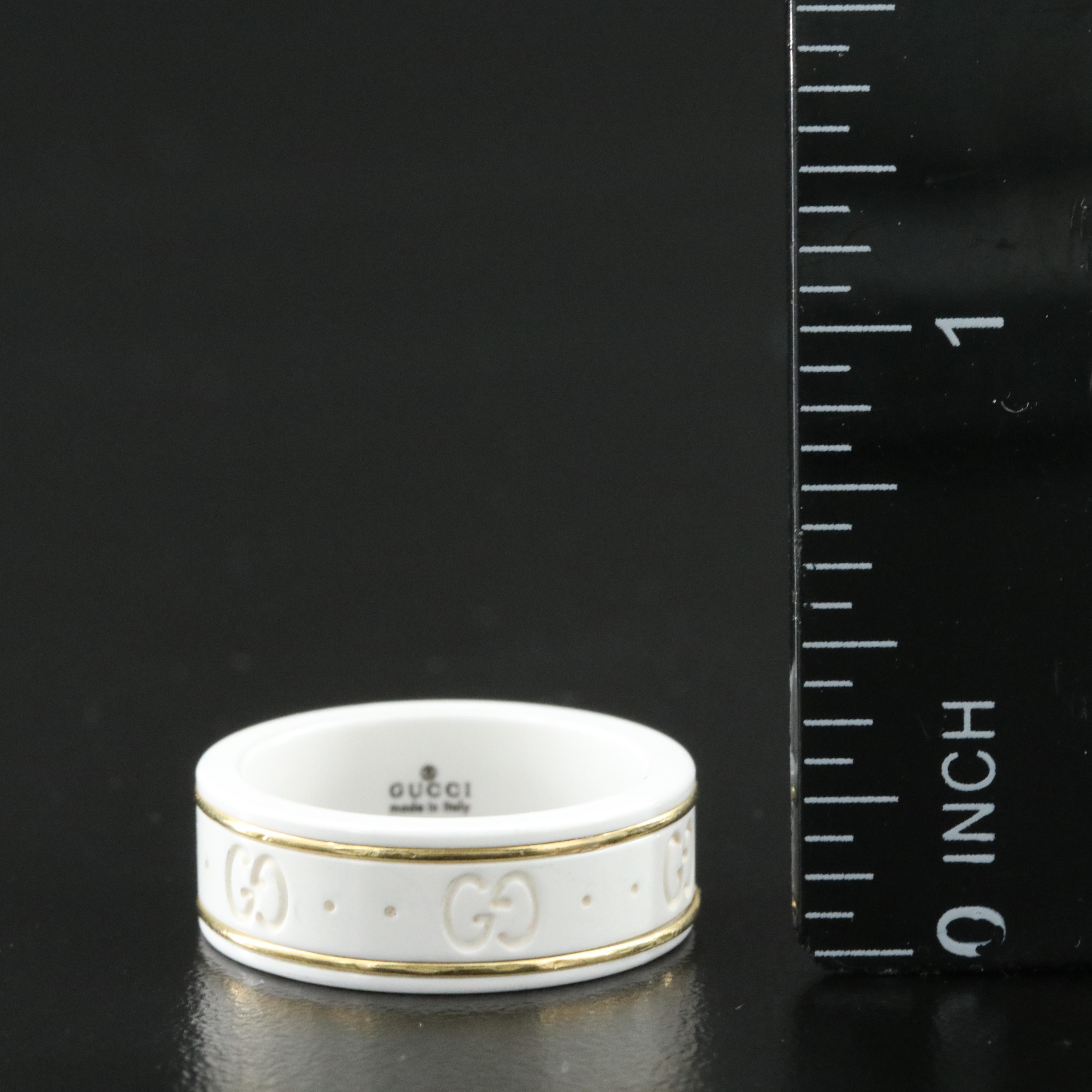 Gucci Icon White Ceramic Band Ring with 18K Accents