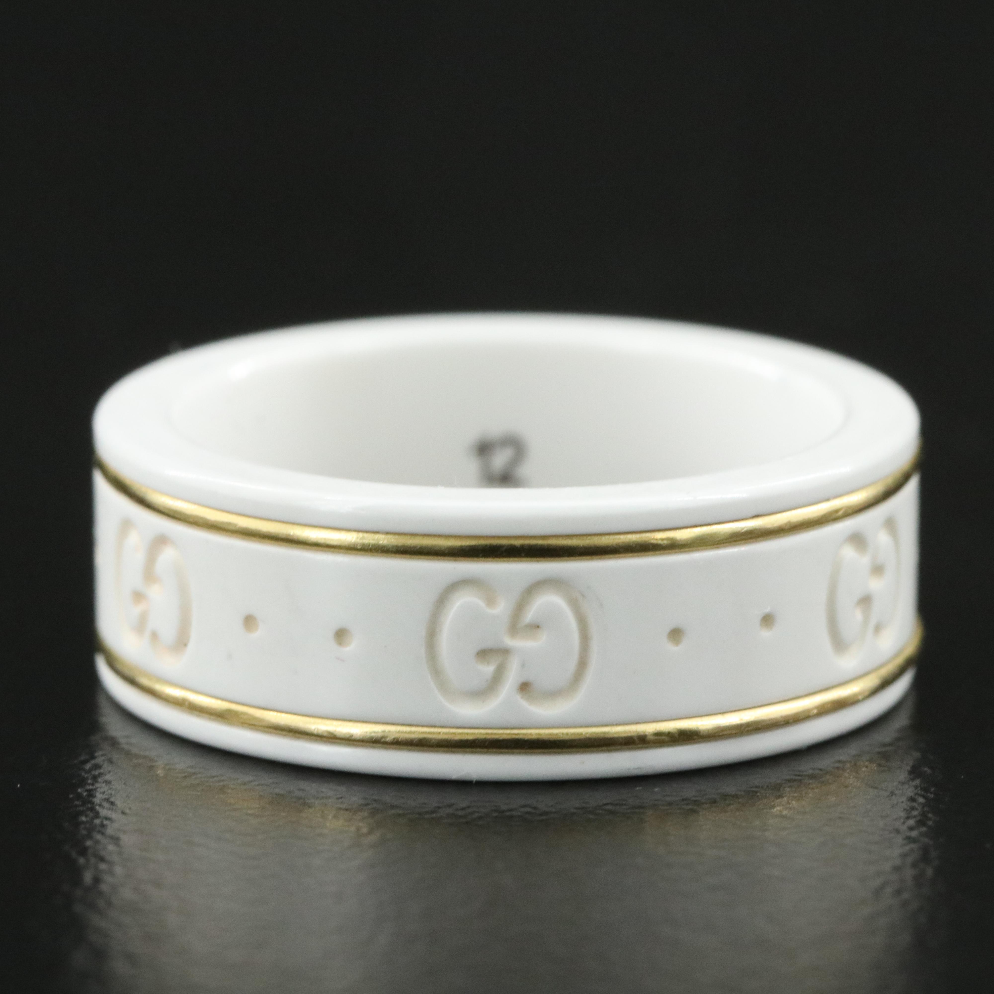Gucci Icon White Ceramic Band Ring with 18K Accents