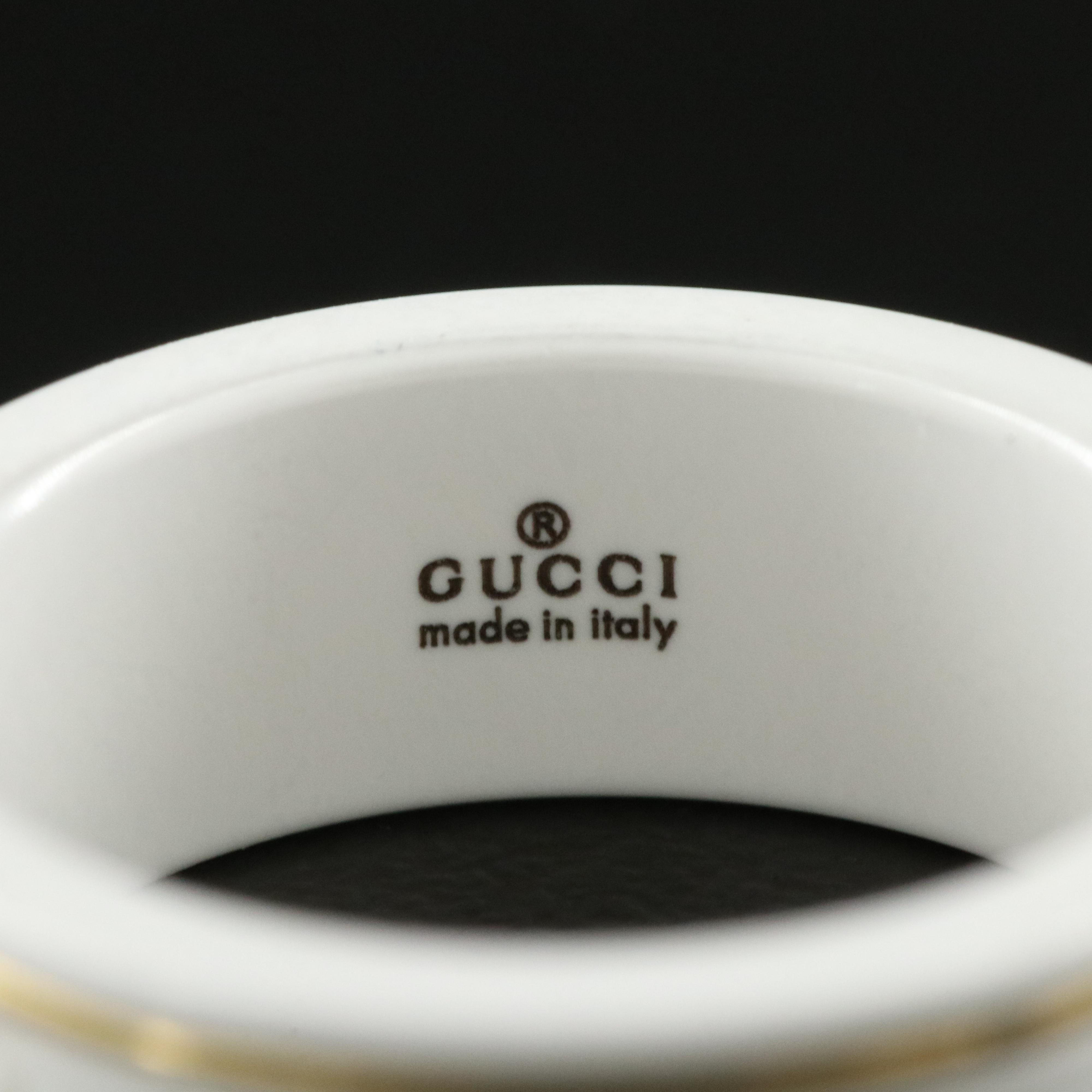 Gucci Icon White Ceramic Band Ring with 18K Accents
