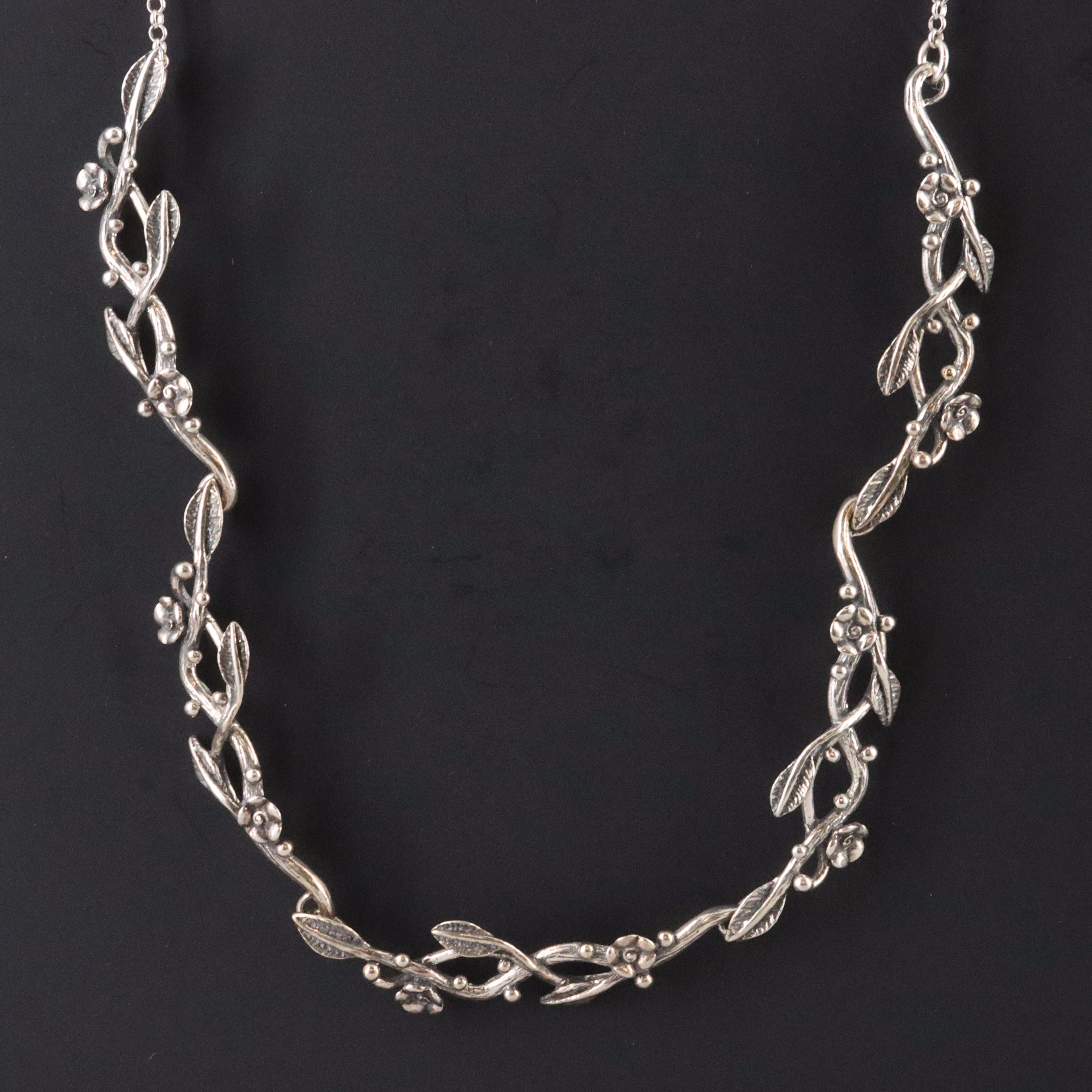 Israeli Or Paz Sterling Vining Flower Necklace