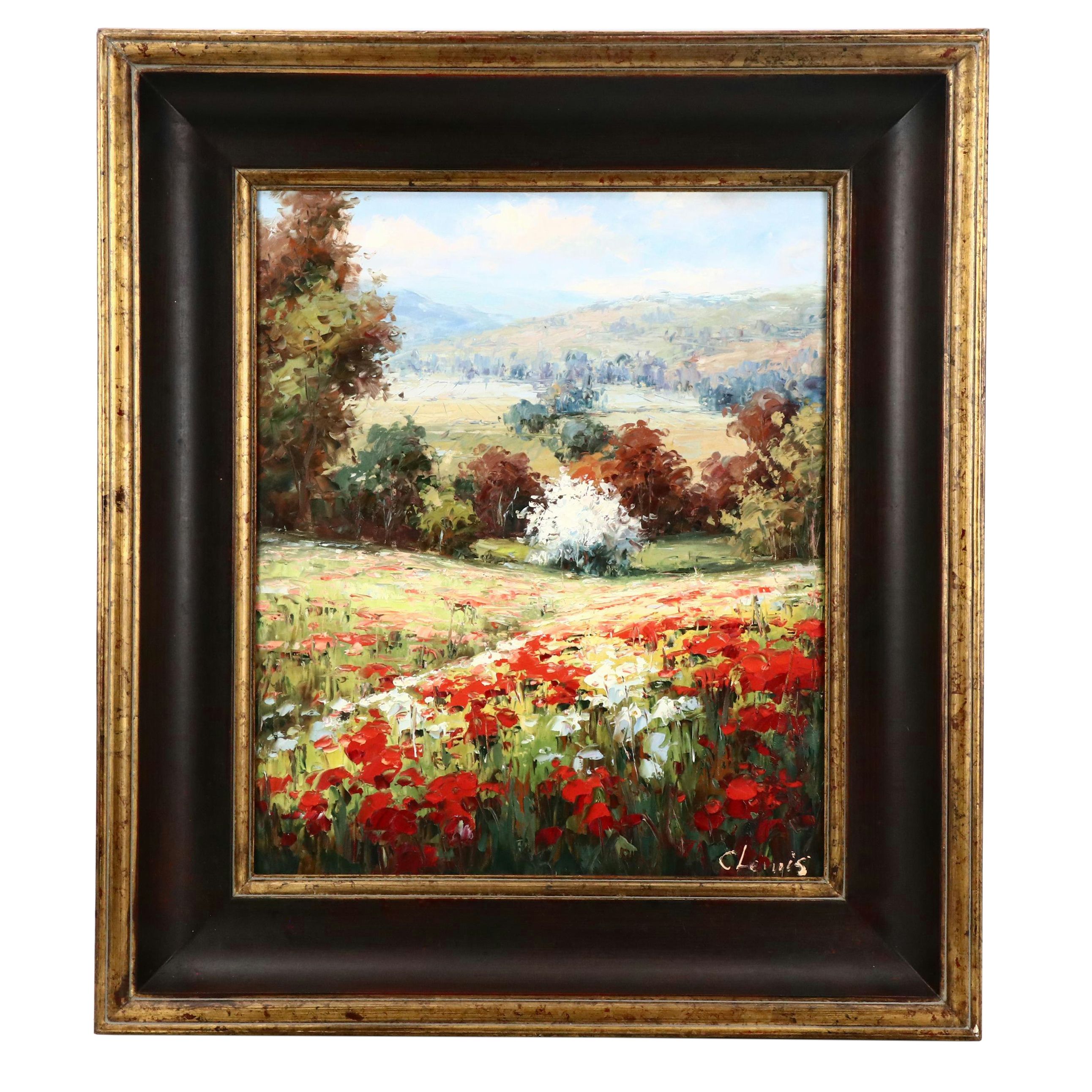 C. Lewis Poppy Field Landscape Oil Painting