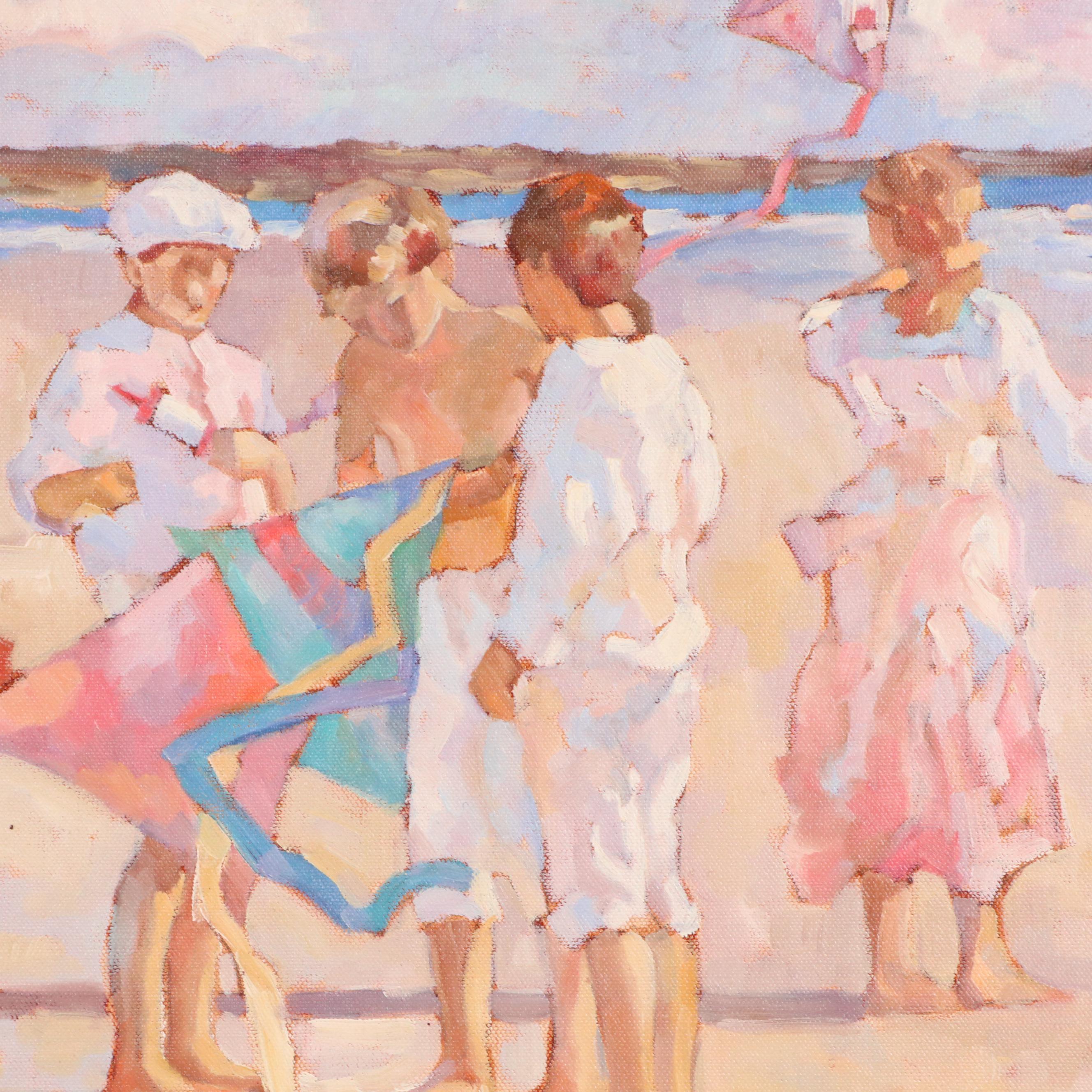 Rose Aimee Guite Oil Painting of Figures Playing on the Beach
