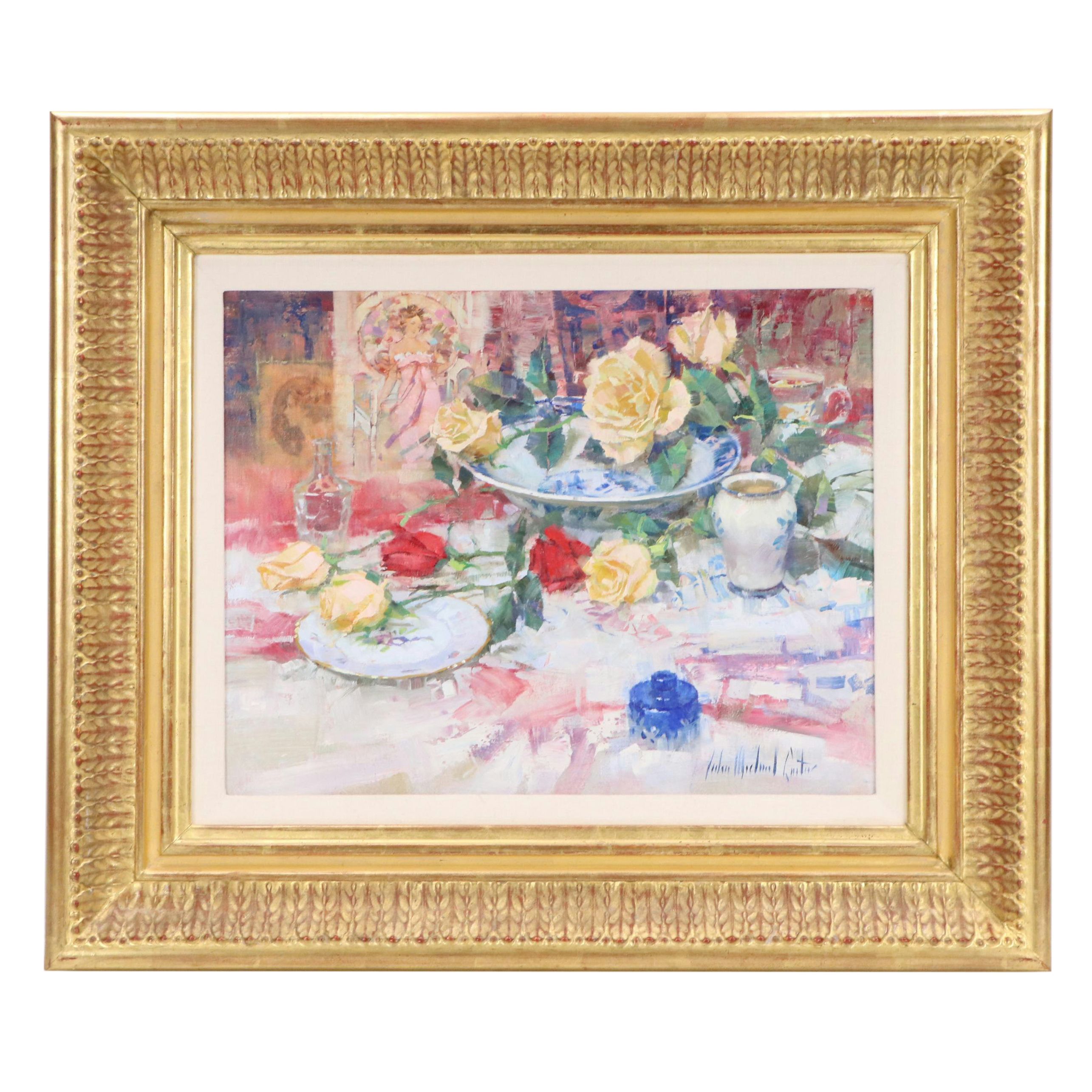John Michael Carter Floral Still Life Oil Painting, Late 20th Century