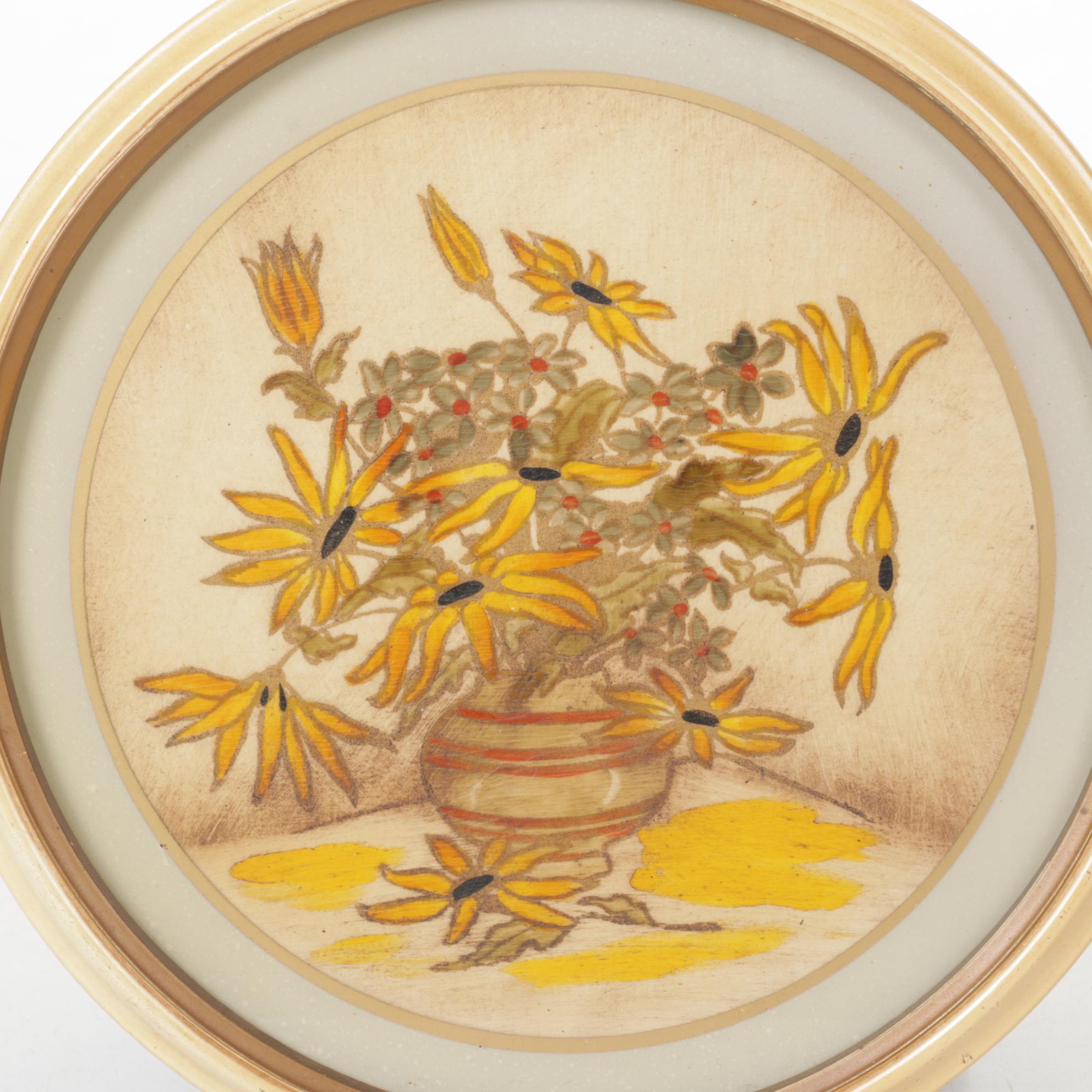 Acrylic Painting of Wilting Black-eyed Susans in Vase, 20th Century