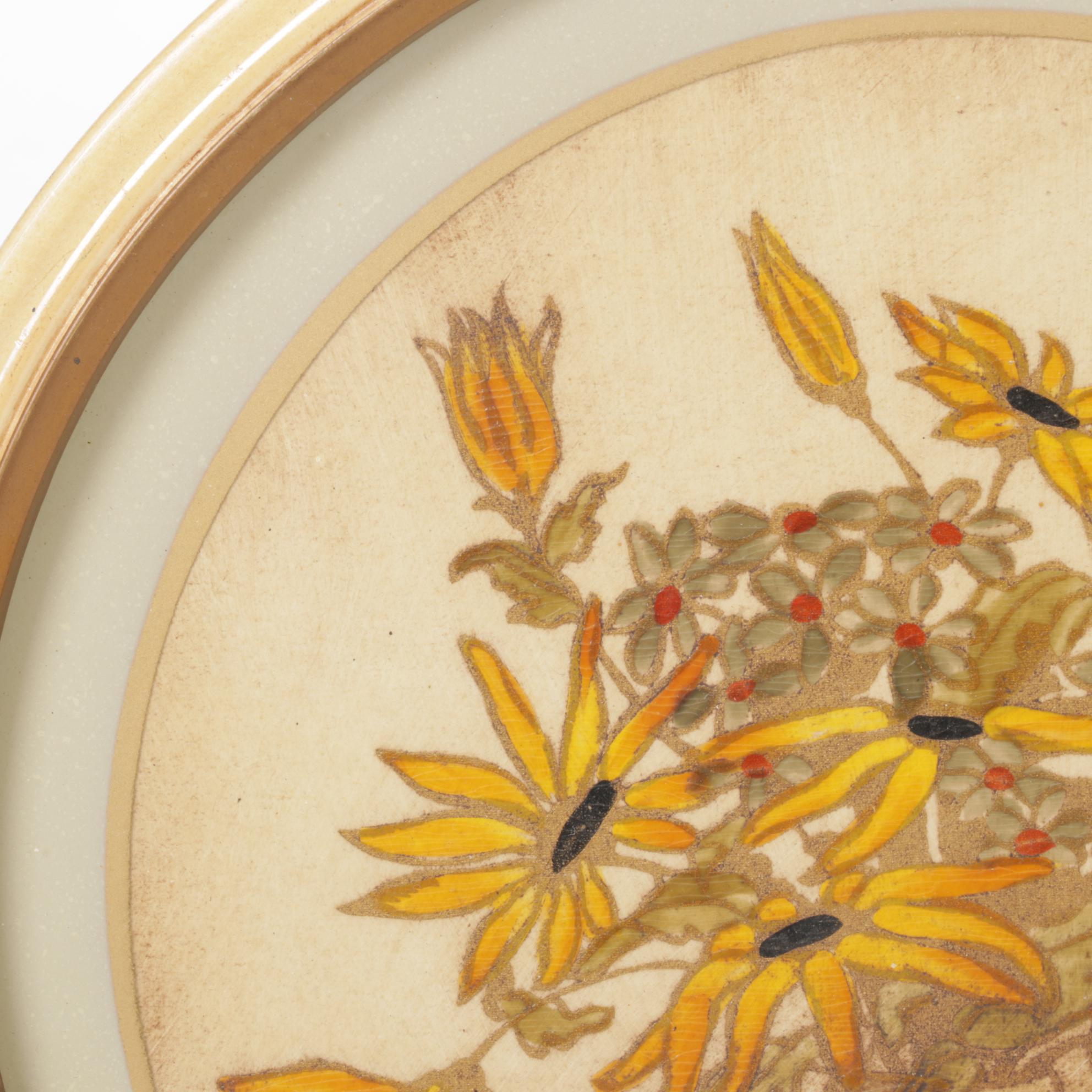 Acrylic Painting of Wilting Black-eyed Susans in Vase, 20th Century