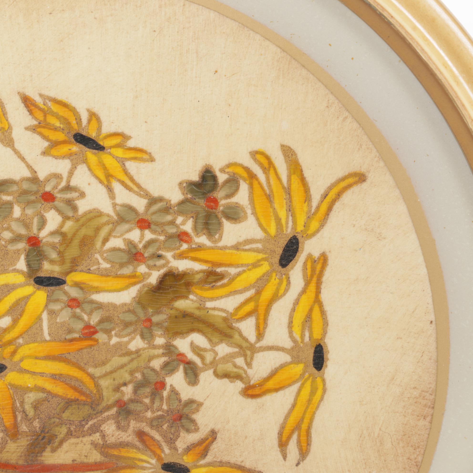 Acrylic Painting of Wilting Black-eyed Susans in Vase, 20th Century