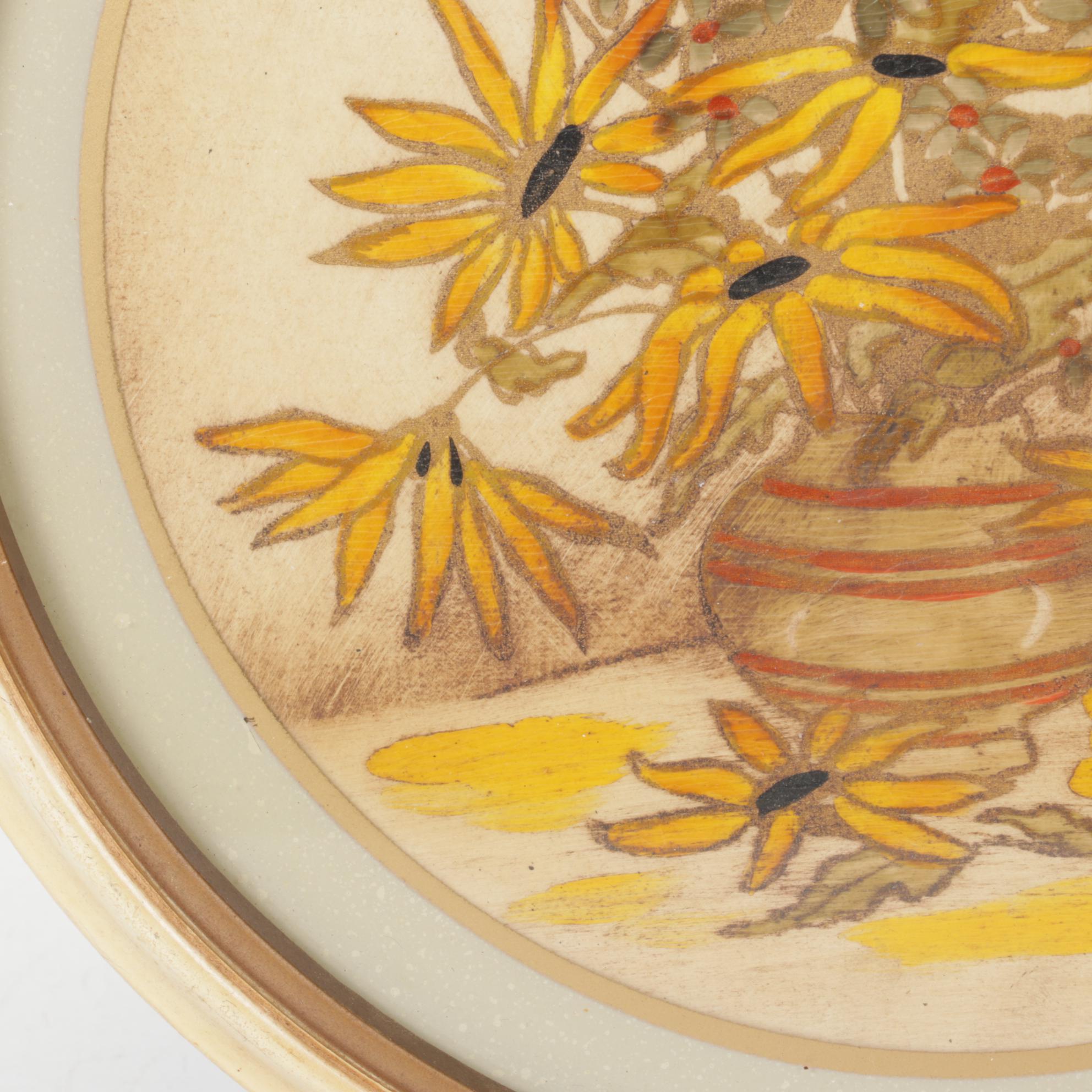 Acrylic Painting of Wilting Black-eyed Susans in Vase, 20th Century