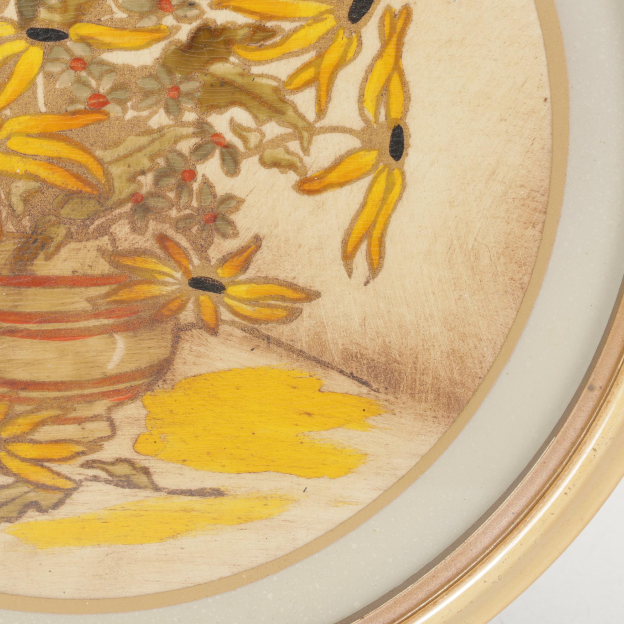 Acrylic Painting of Wilting Black-eyed Susans in Vase, 20th Century