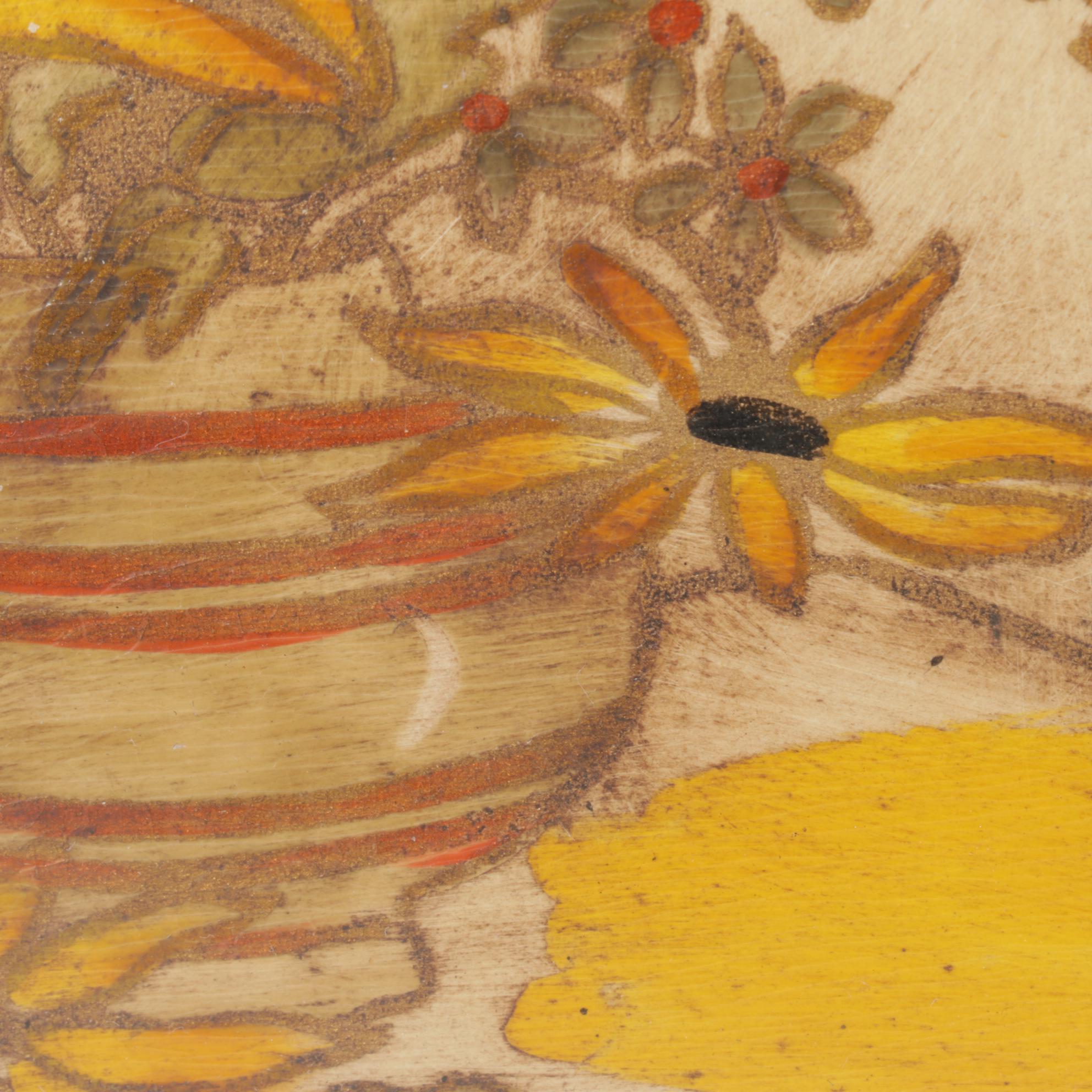 Acrylic Painting of Wilting Black-eyed Susans in Vase, 20th Century