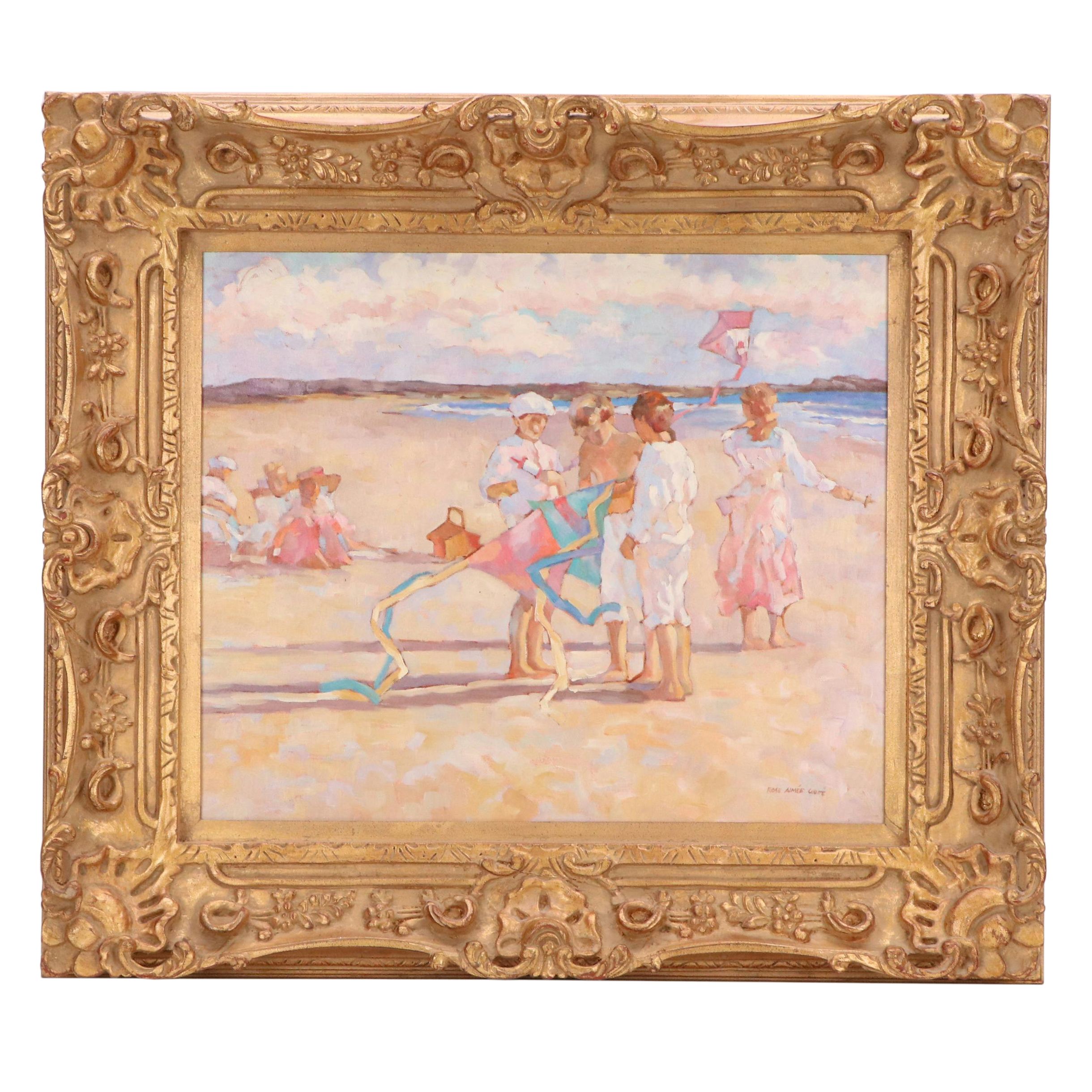 Rose Aimee Guite Oil Painting of Figures Playing on the Beach