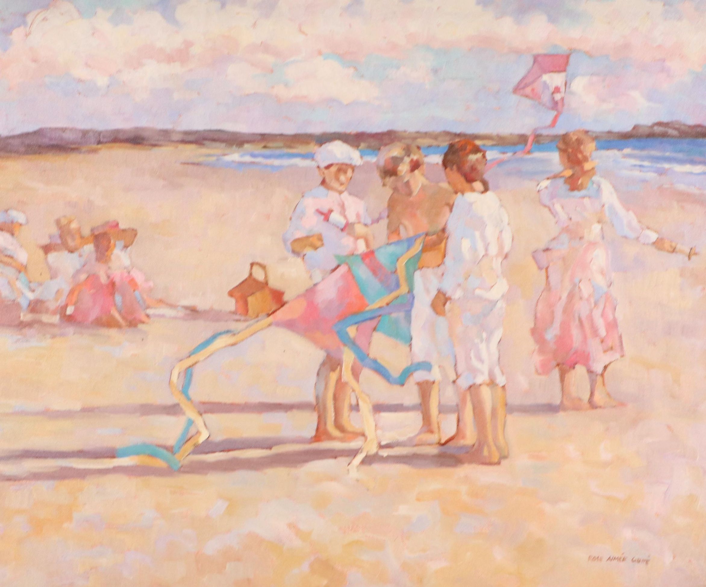 Rose Aimee Guite Oil Painting of Figures Playing on the Beach