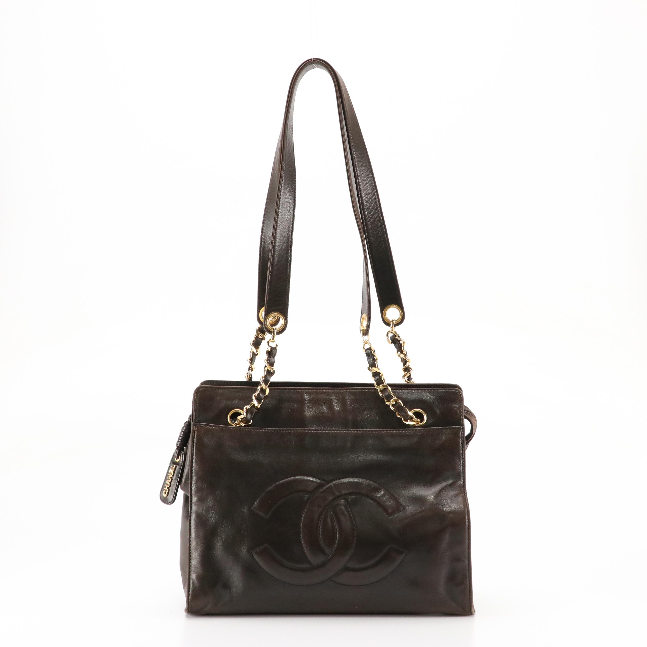 Chanel Timeless CC Stitched Tote in Brown Lambskin Leather