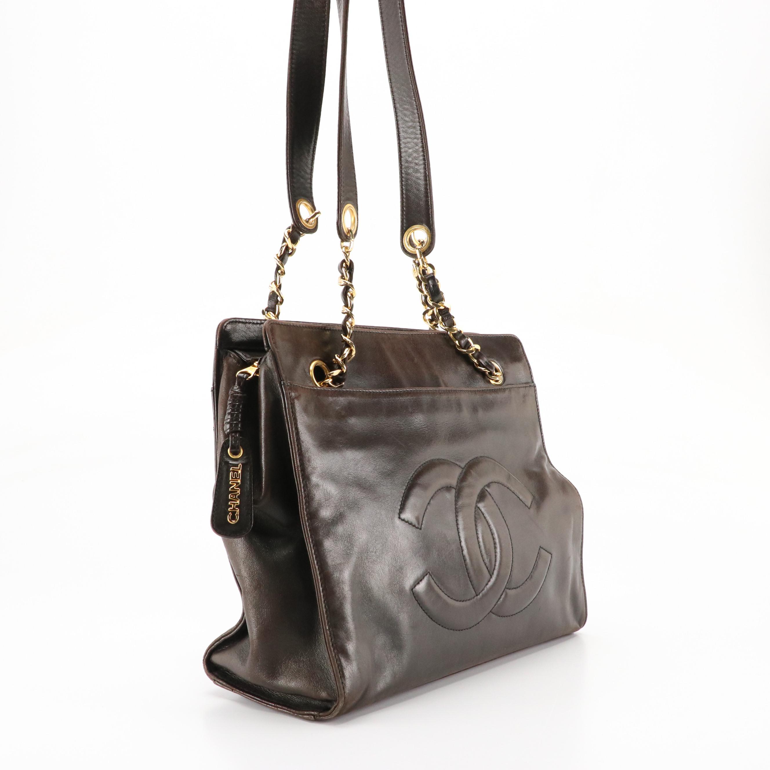 Chanel Timeless CC Stitched Tote in Brown Lambskin Leather