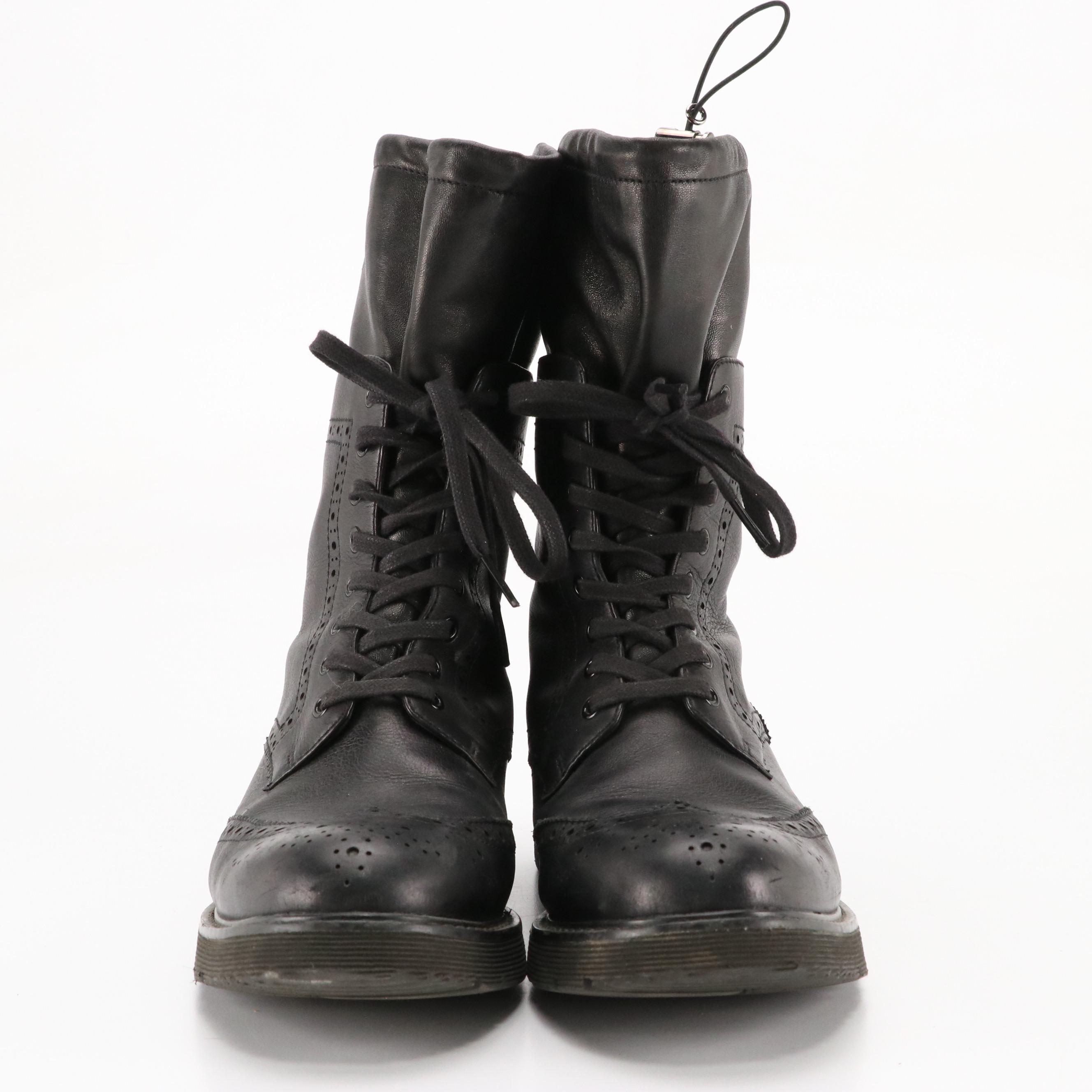 Prada Mid-Calf Wingtip Boots in Black Leather