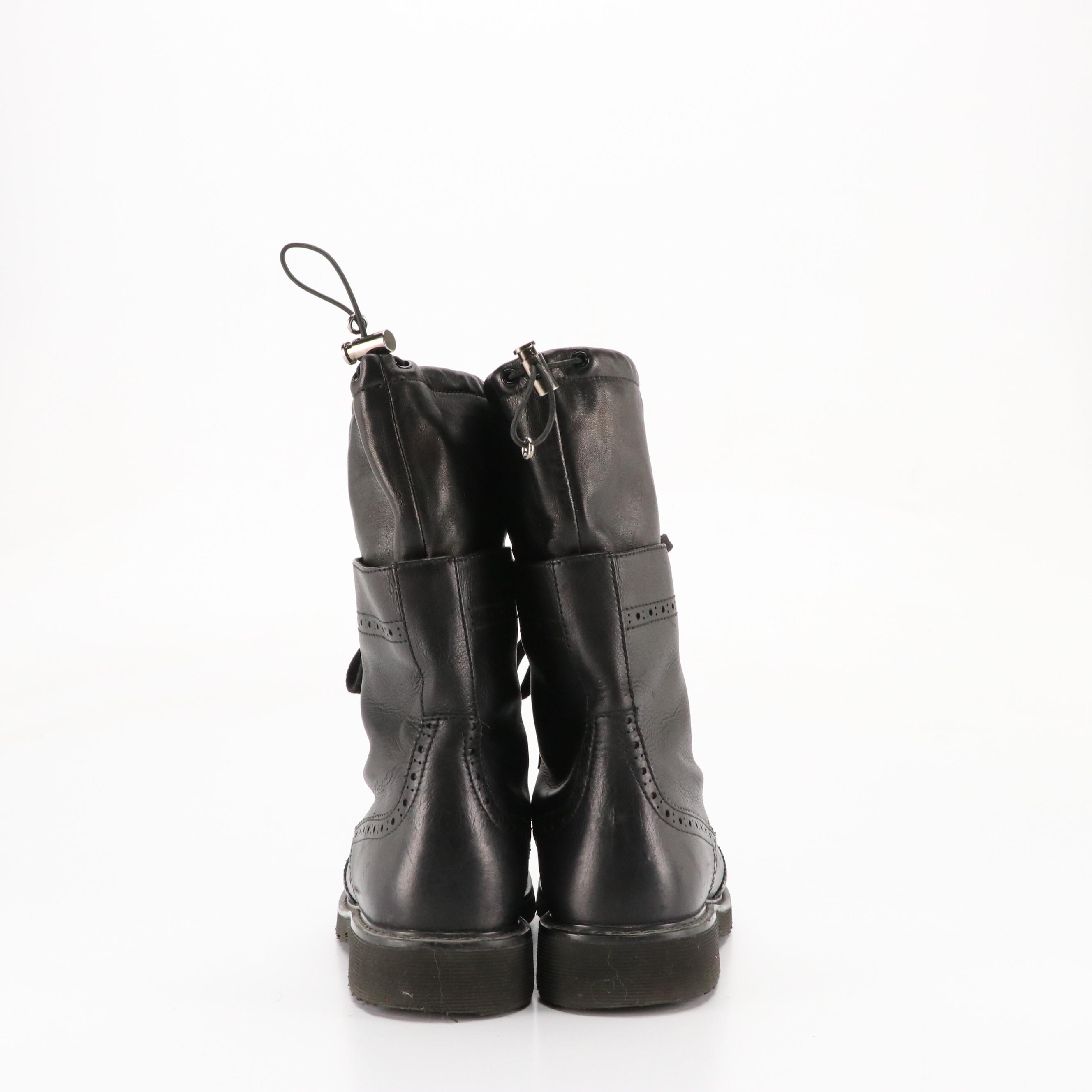 Prada Mid-Calf Wingtip Boots in Black Leather