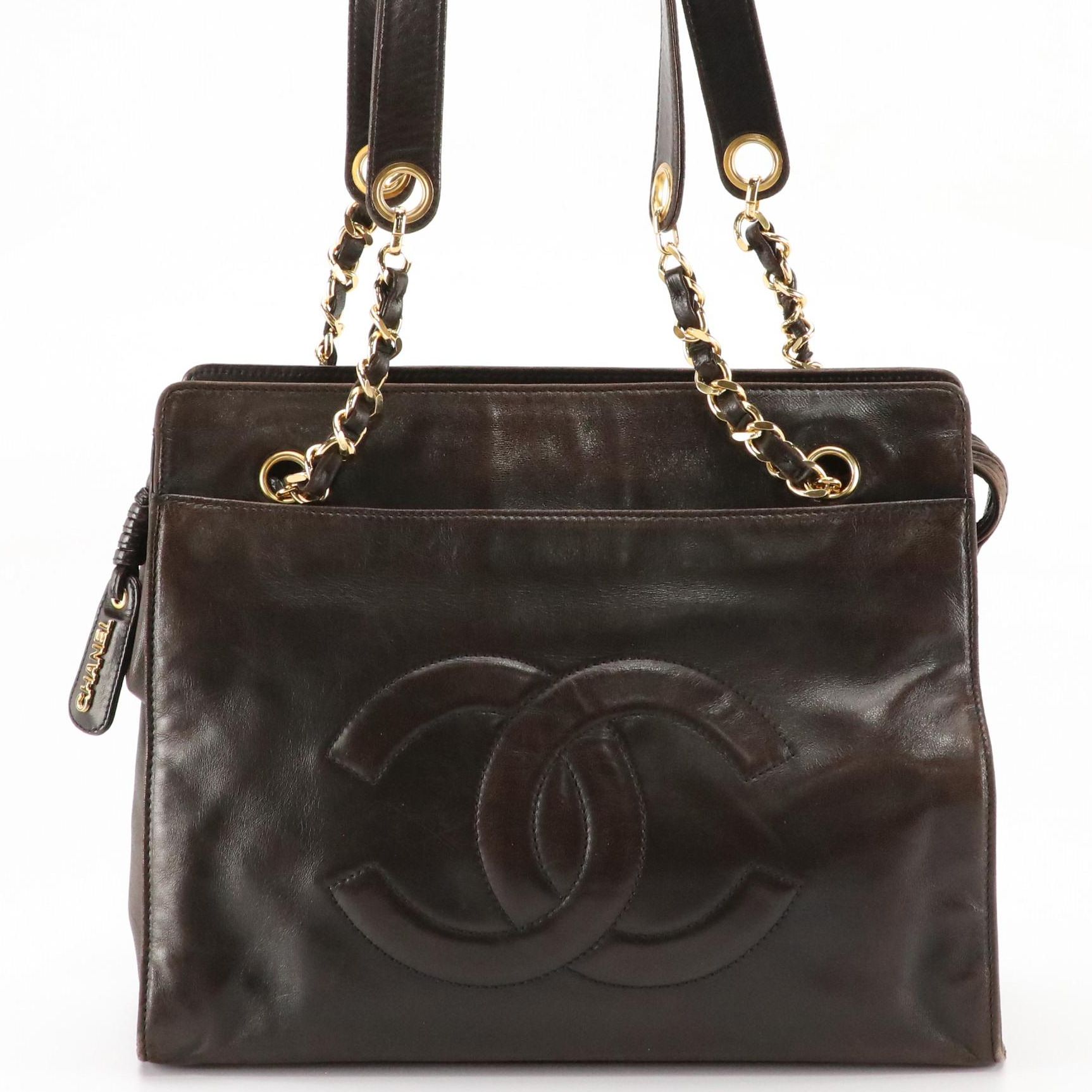 Chanel Timeless CC Stitched Tote in Brown Lambskin Leather