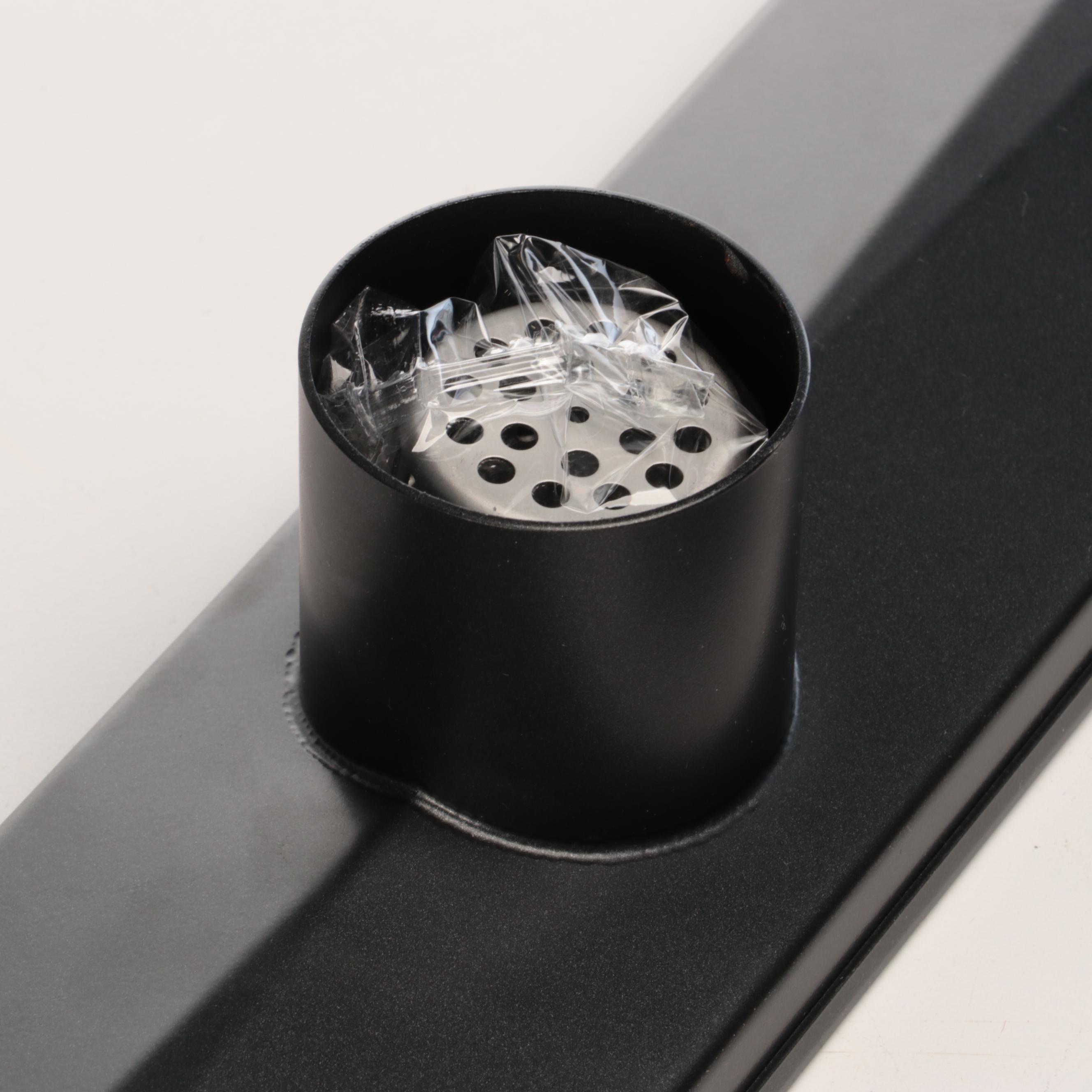 Matte Black Linear Shower Drain, Hoop Shower Curtain Rods & Hand Shower