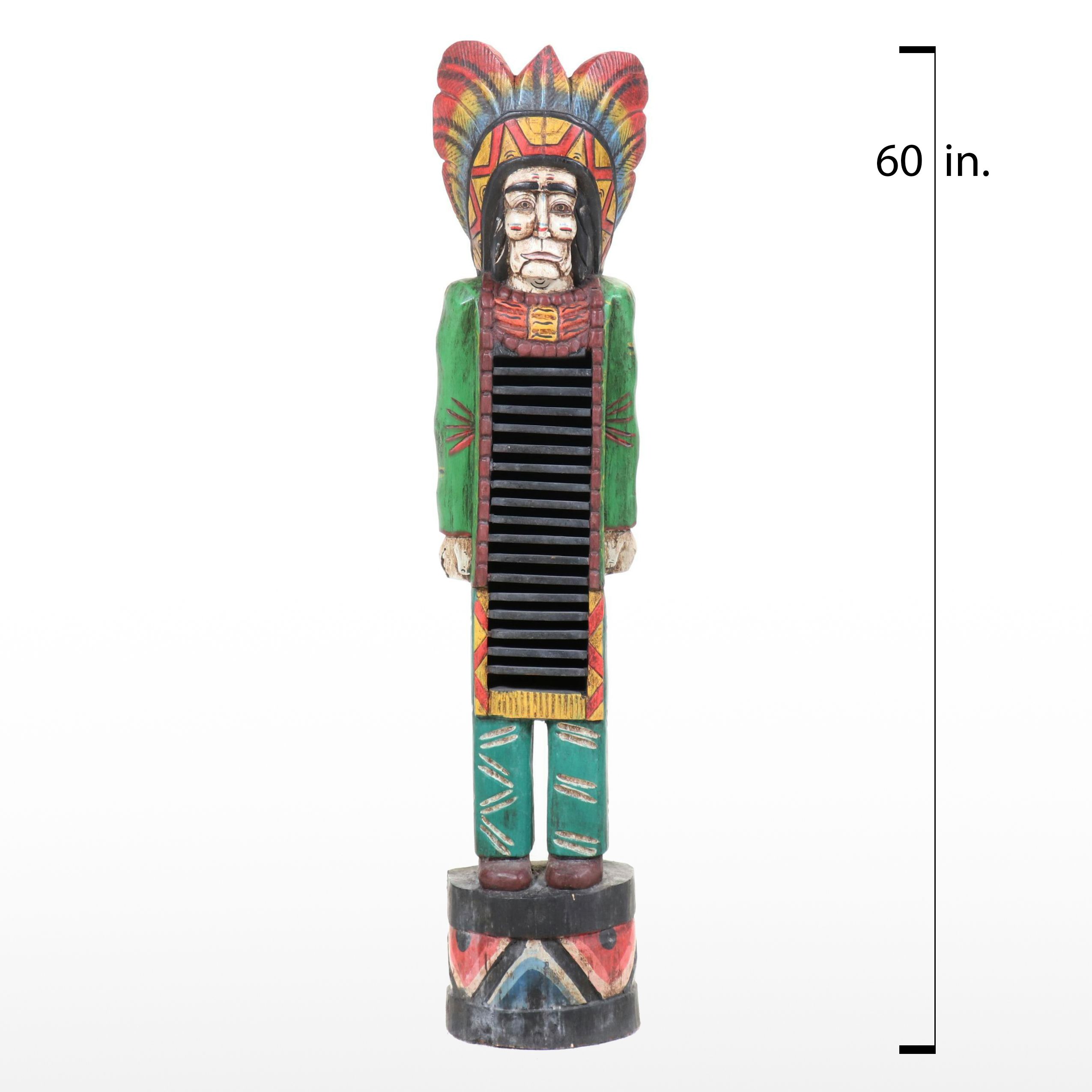 Polychrome Carved Wood Cigar Store Indian Display