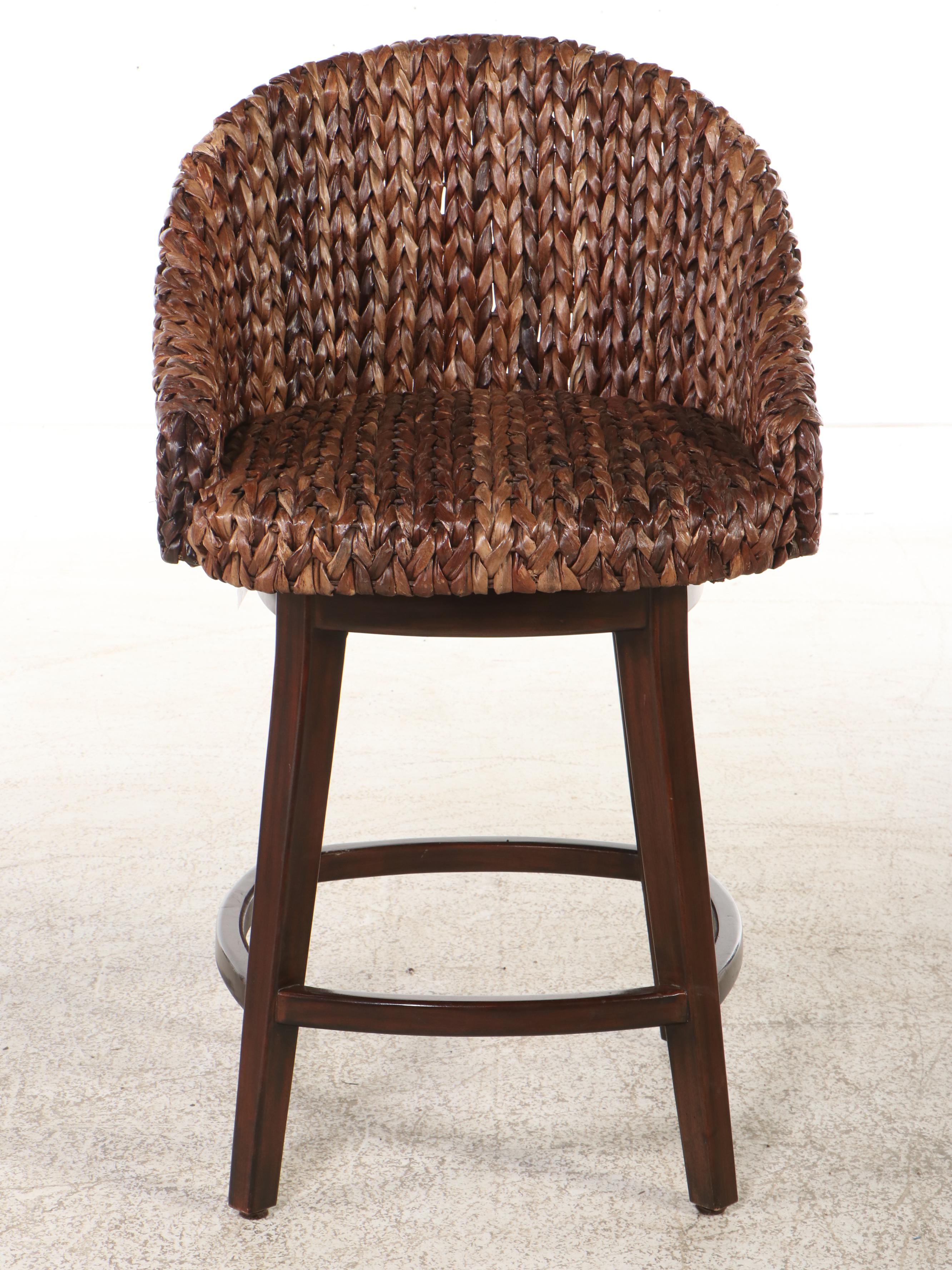 Three Pottery Barn Seagrass Bucket Swivel Stools