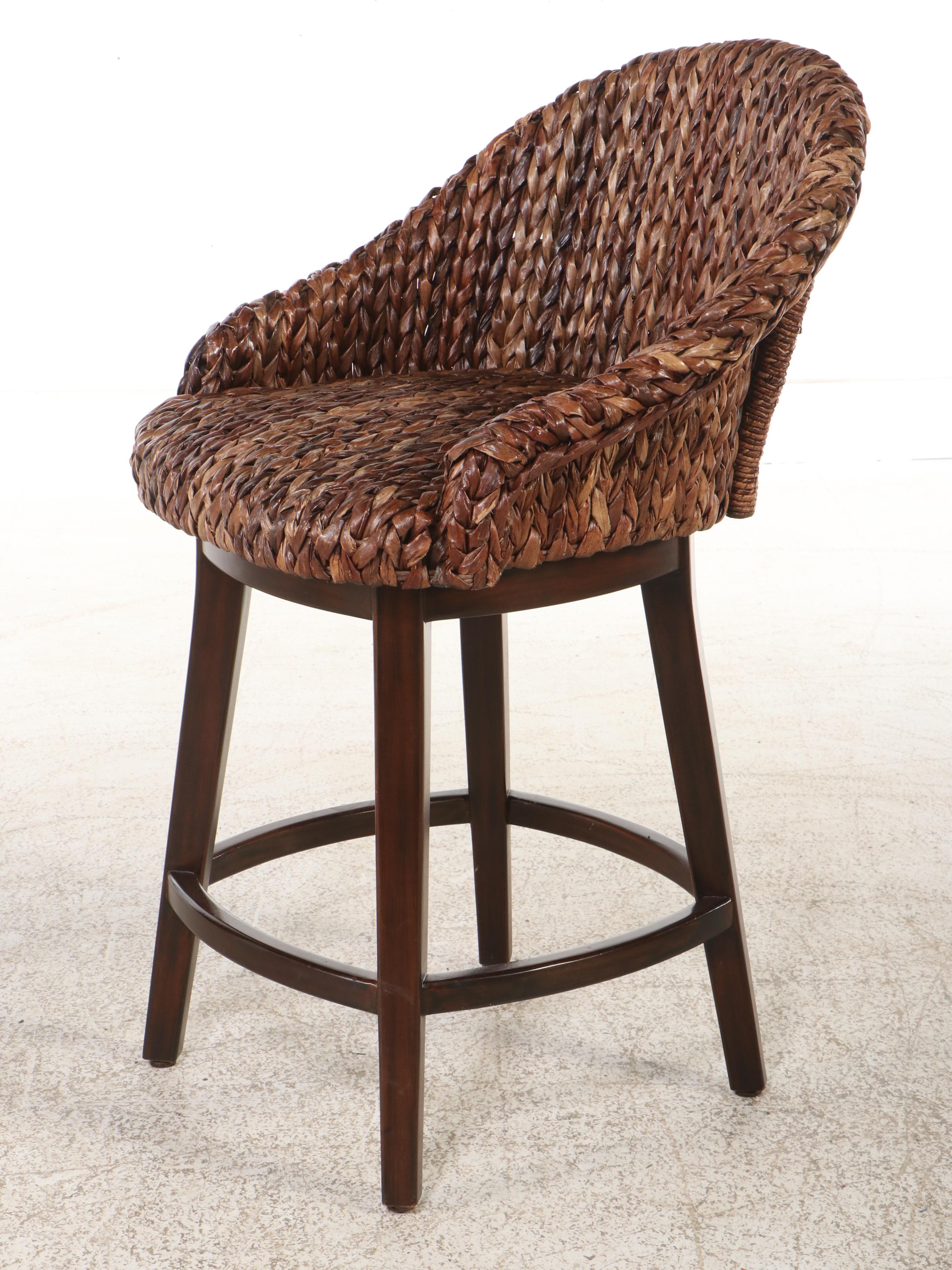 Three Pottery Barn Seagrass Bucket Swivel Stools