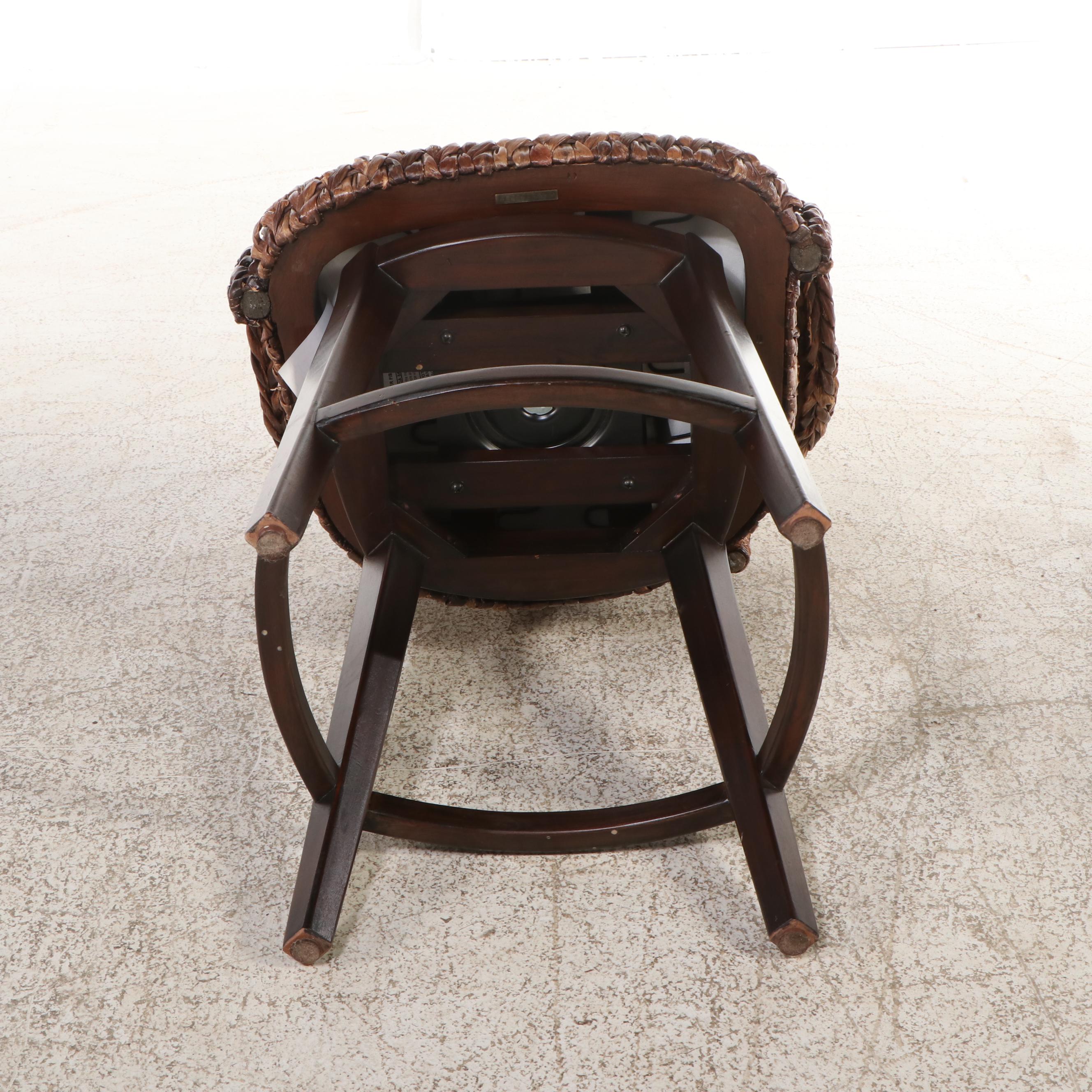 Three Pottery Barn Seagrass Bucket Swivel Stools