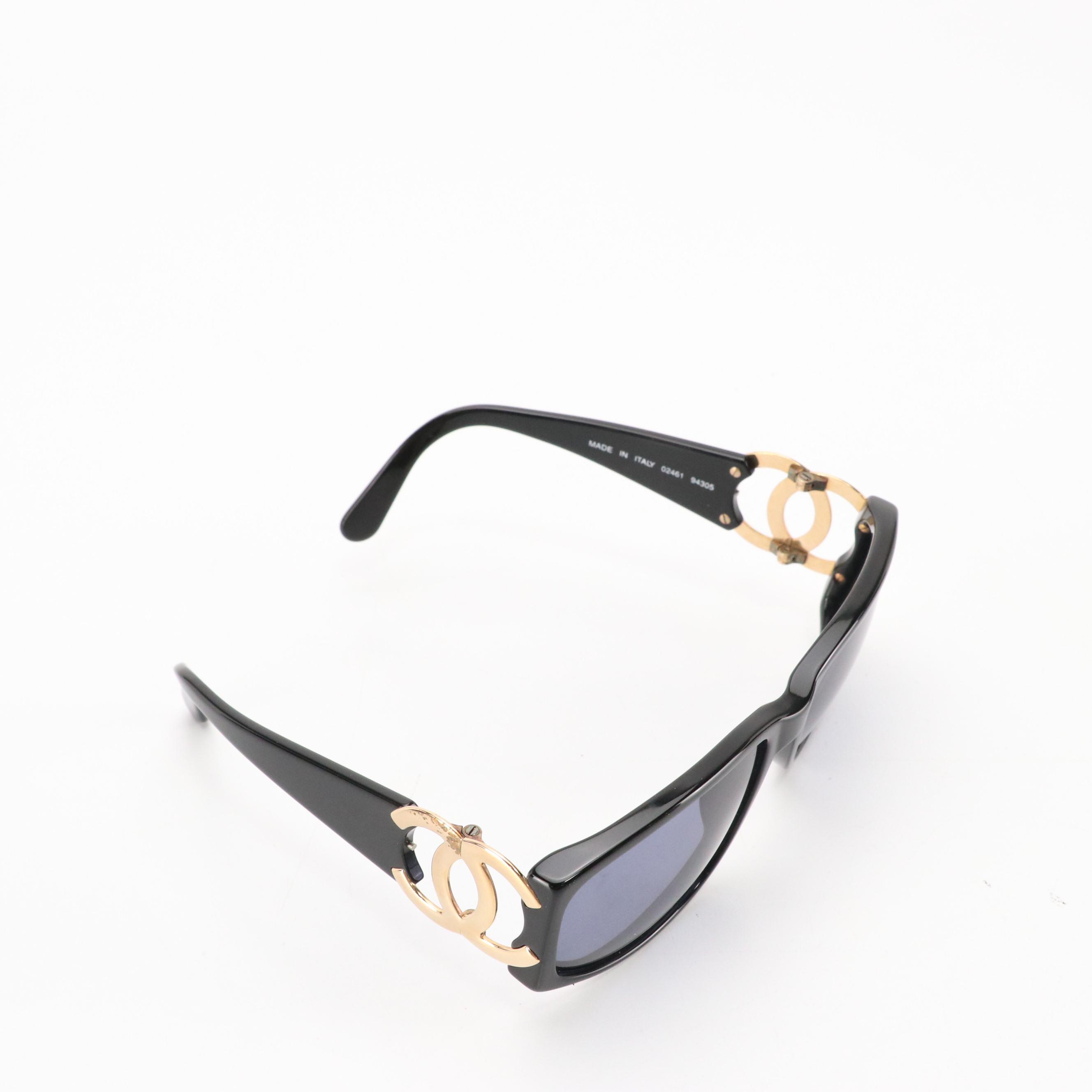 Chanel 02461 94305 Black/Gold CC Coco Mark Square Sunglasses in Case