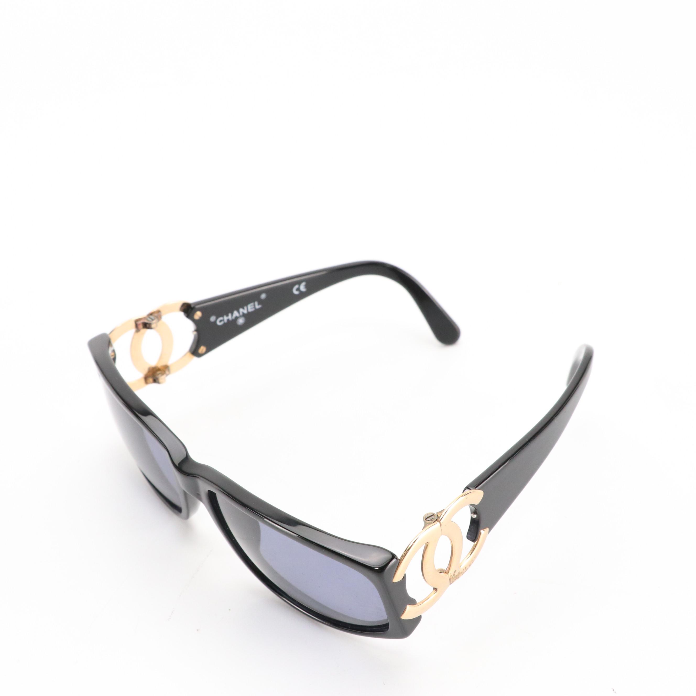 Chanel 02461 94305 Black/Gold CC Coco Mark Square Sunglasses in Case
