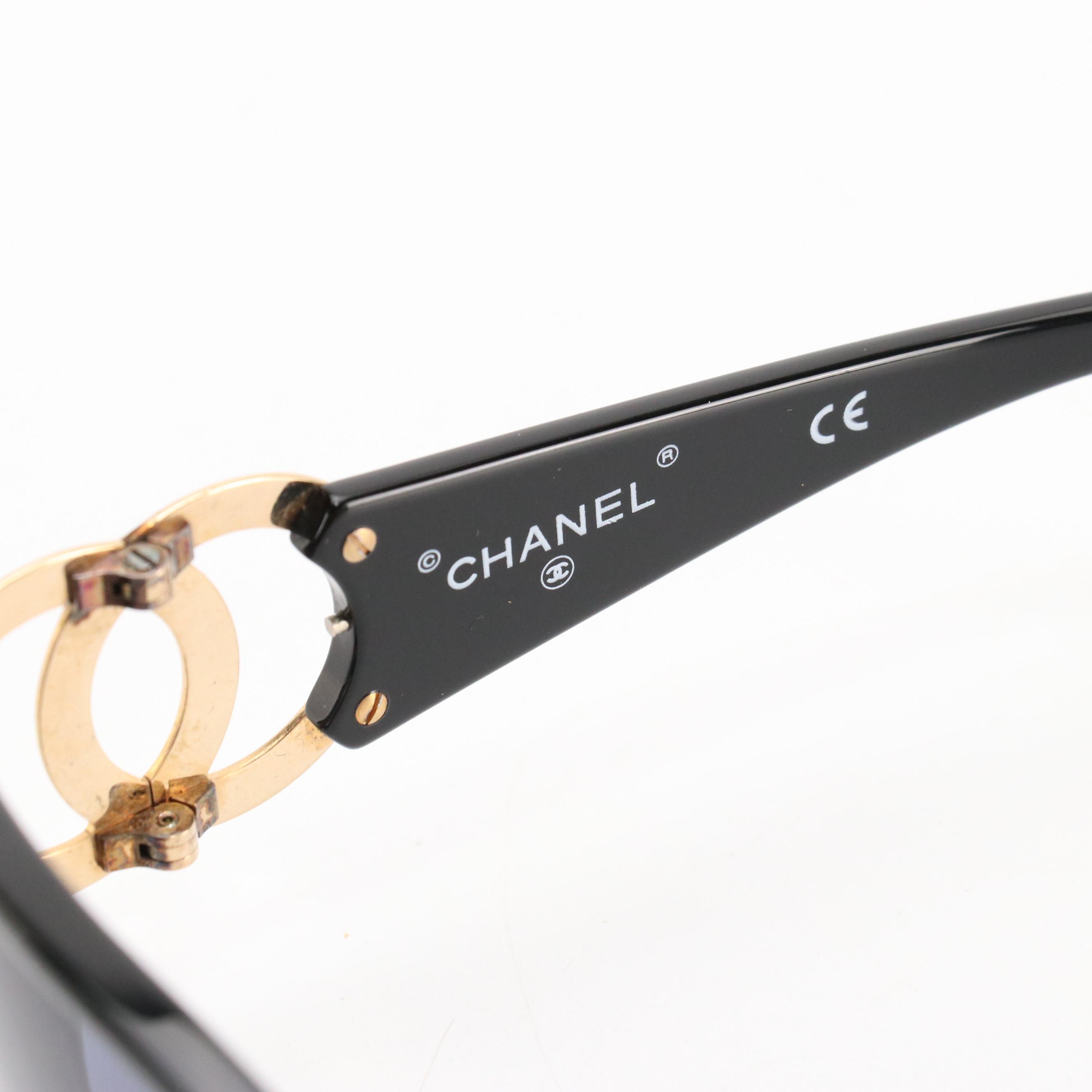 Chanel 02461 94305 Black/Gold CC Coco Mark Square Sunglasses in Case