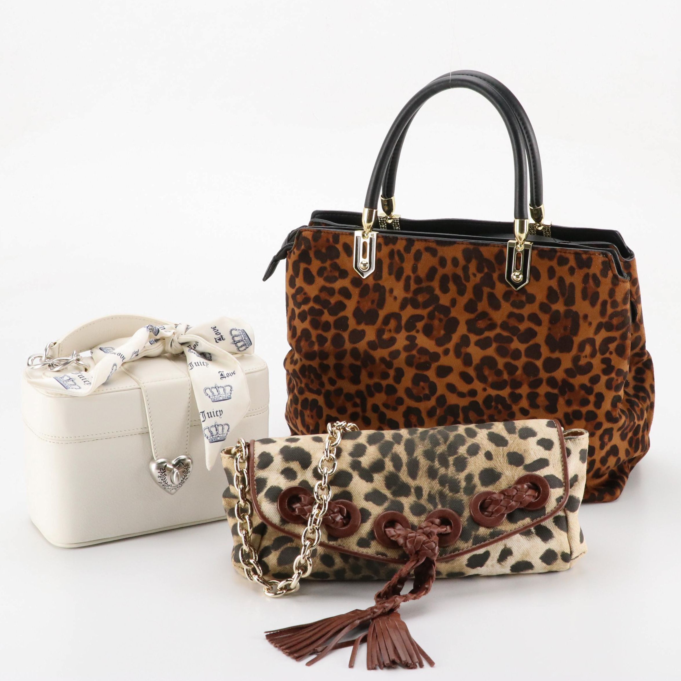 Juicy Couture Leather Box Bag, Nine West Leopard Canvas Clutch, Gianni Bini Tote