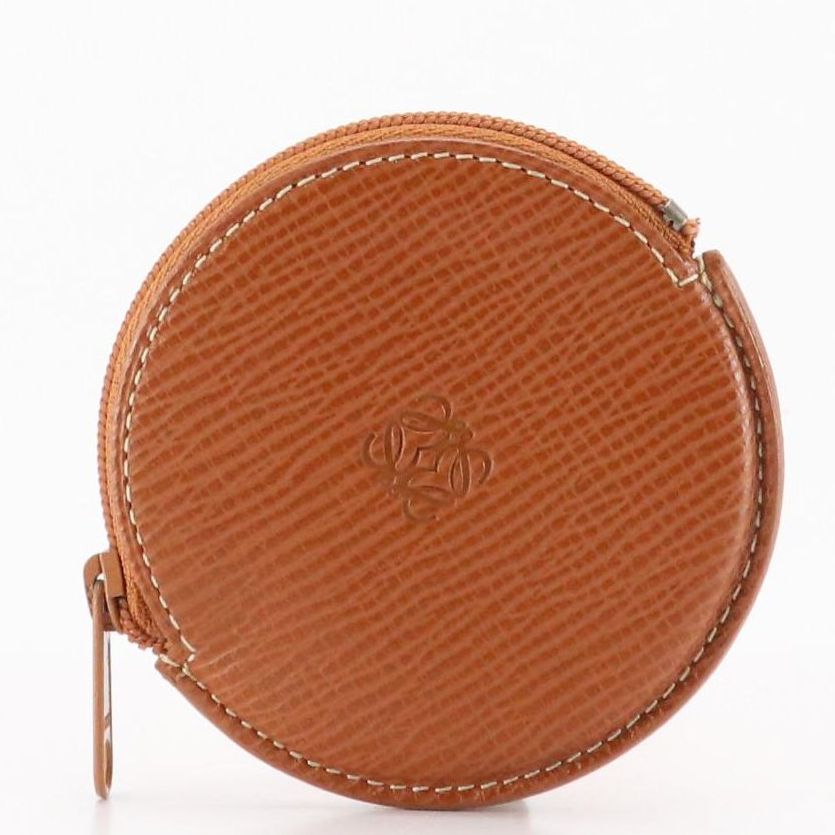 Loewe Brown Textured Leather Mini Round Zippered Coin Case