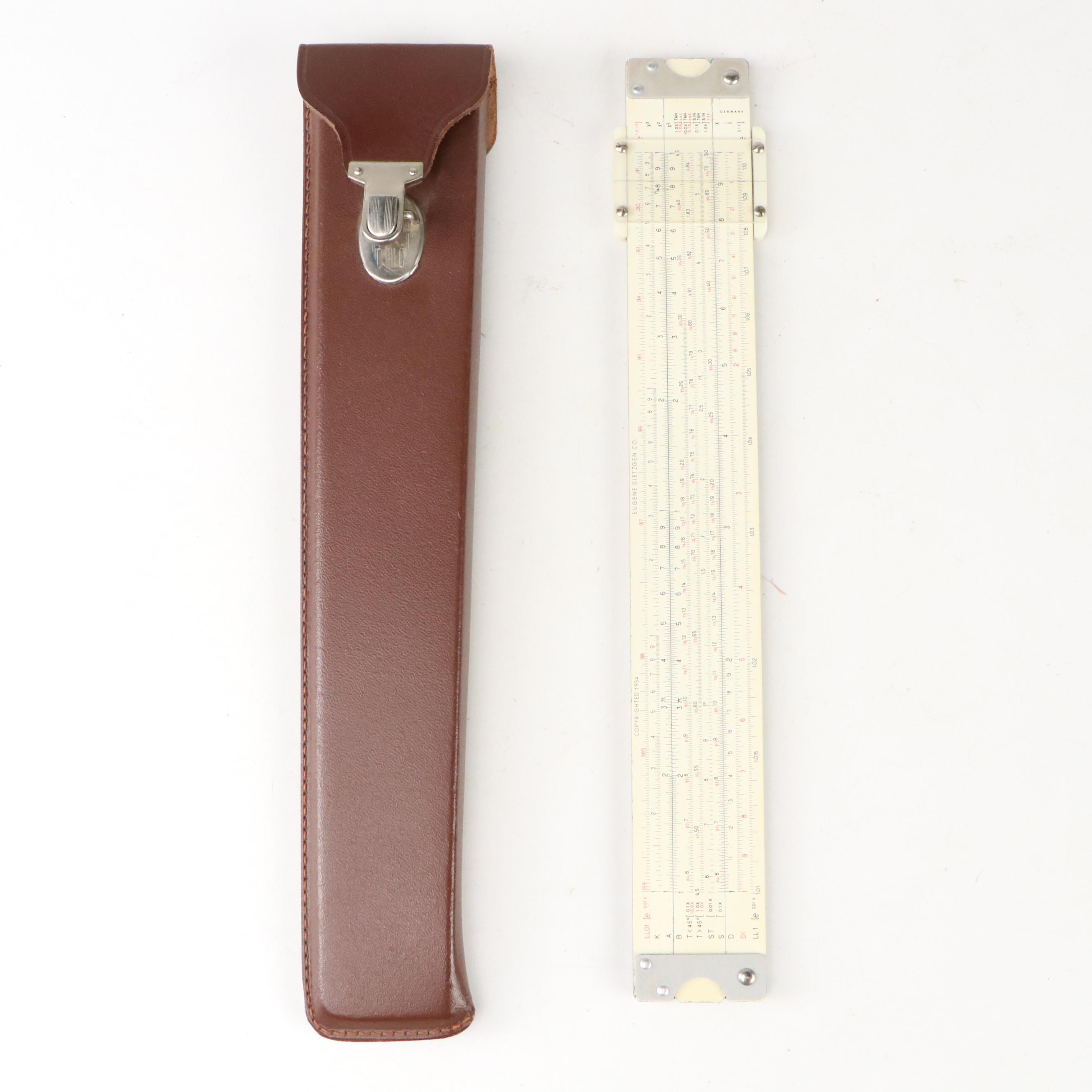 Dietzgen Metal Style M and Post Slide Rules with Leather Cases