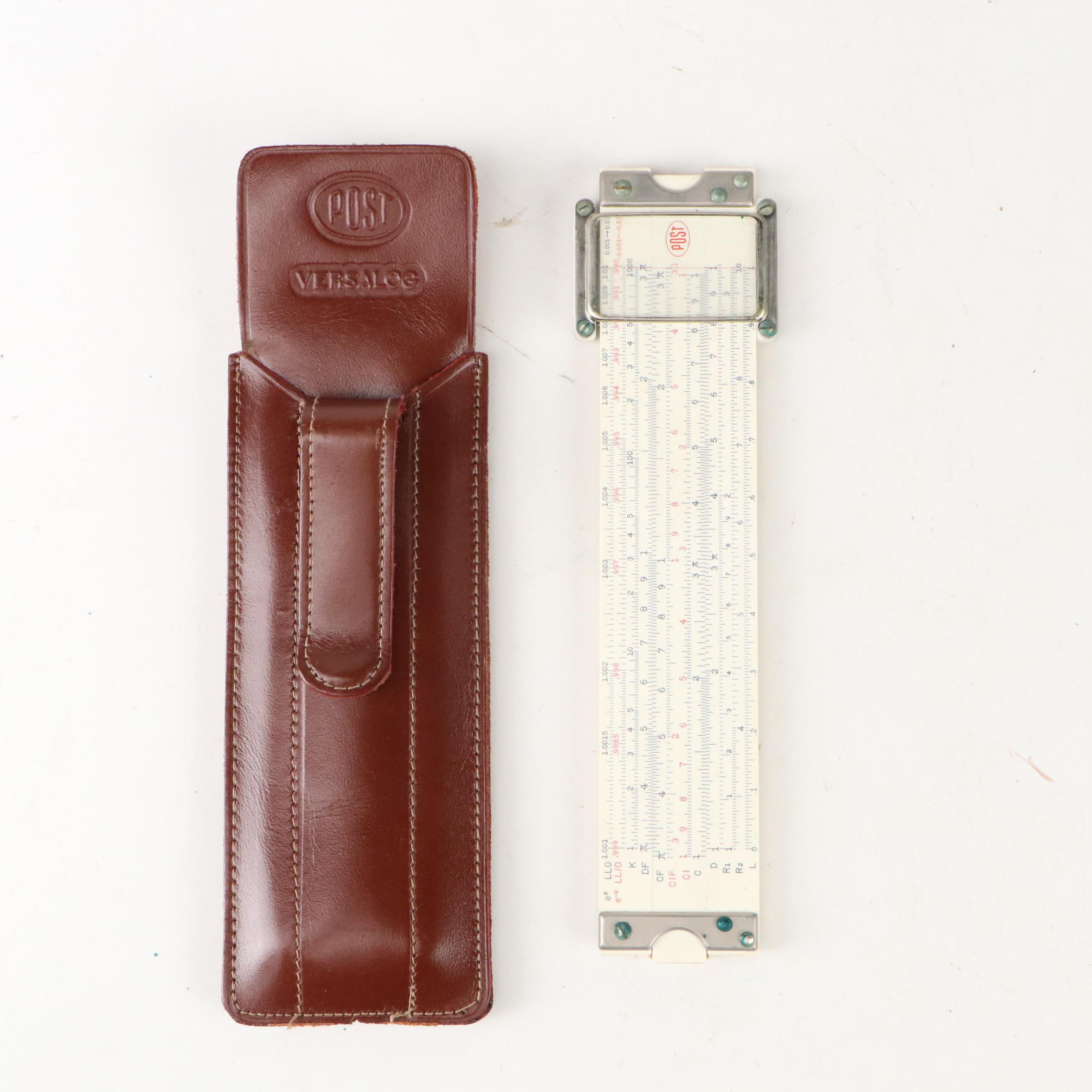 Dietzgen Metal Style M and Post Slide Rules with Leather Cases