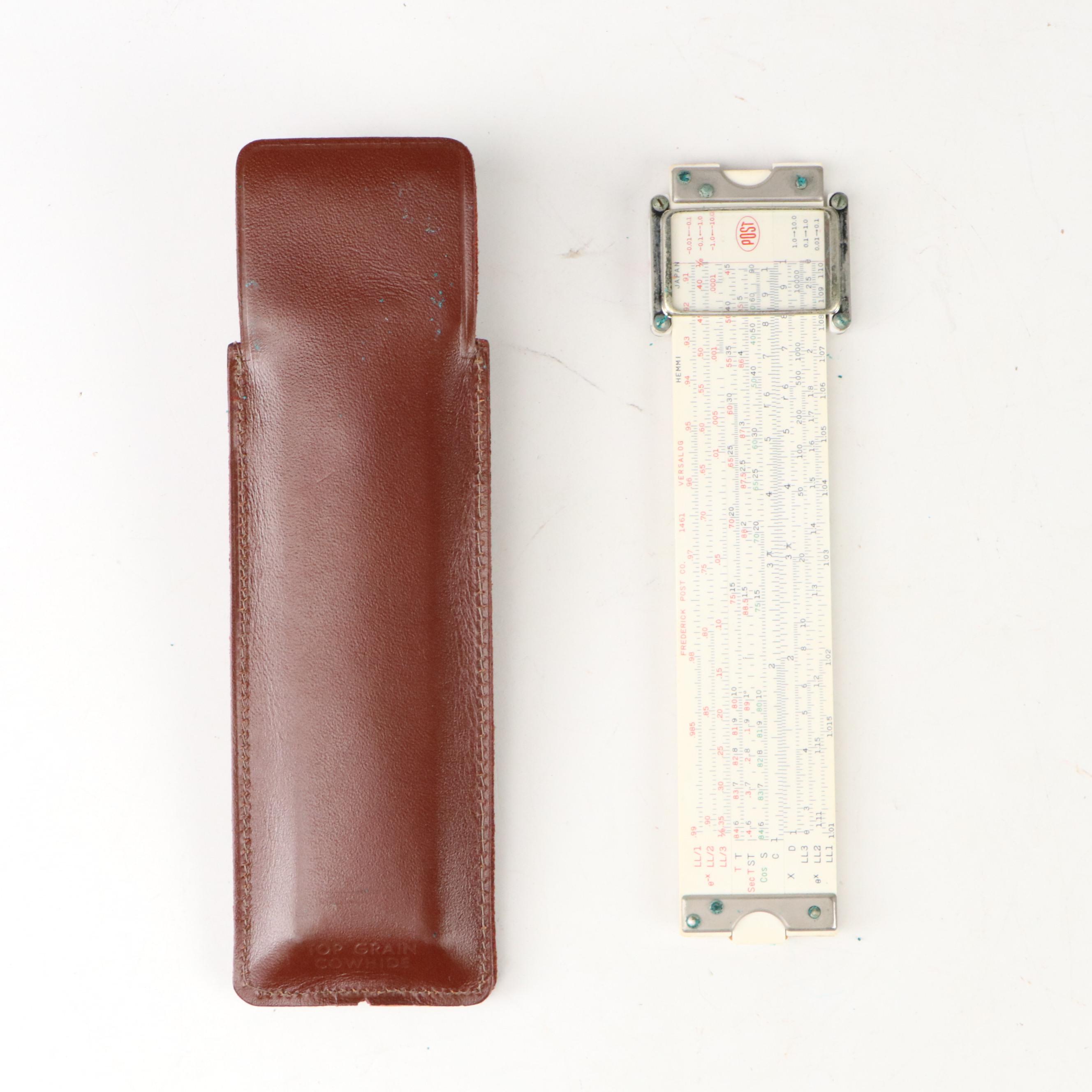 Dietzgen Metal Style M and Post Slide Rules with Leather Cases