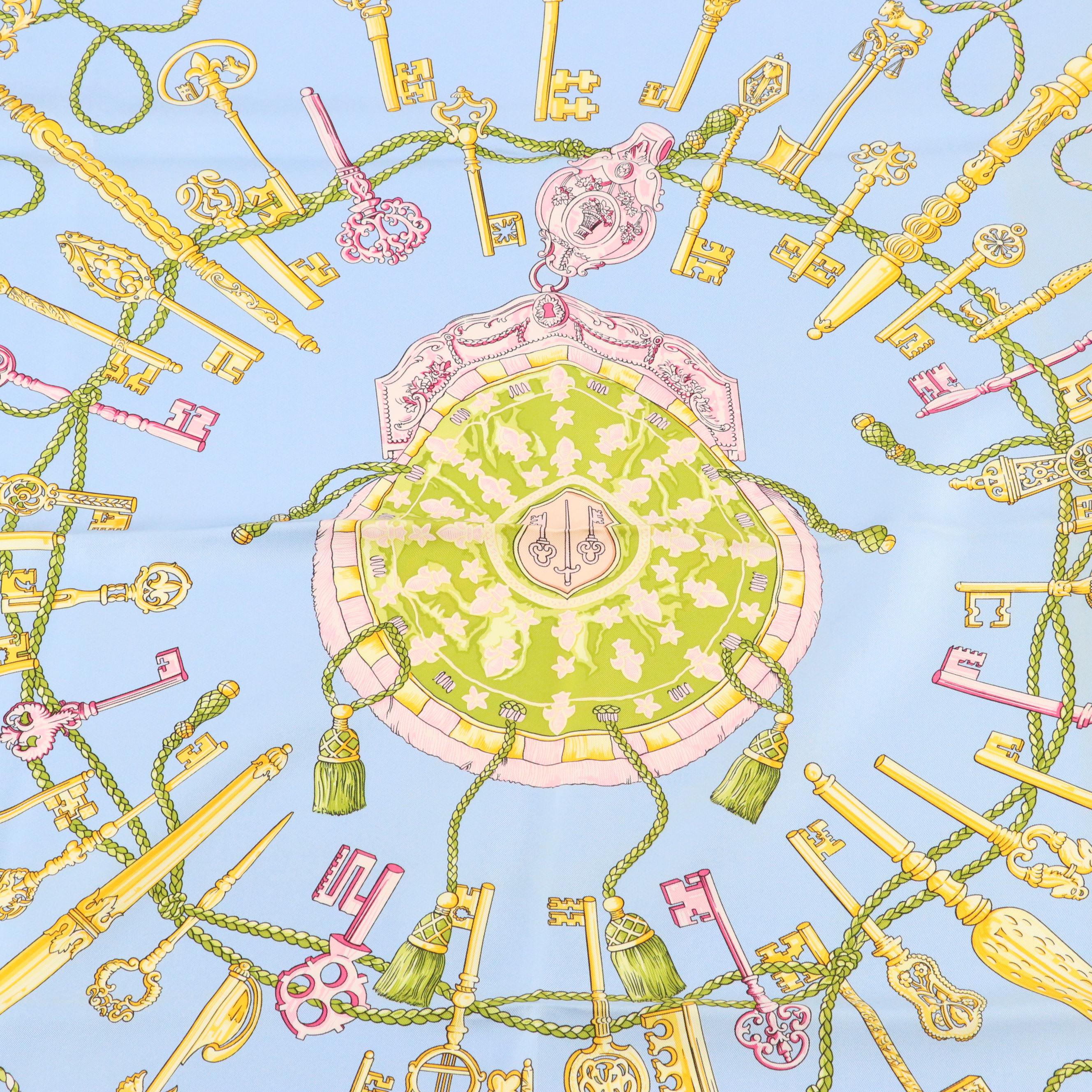 Hermès "Les Clés" Scarf 90 in Silk Twill with Box