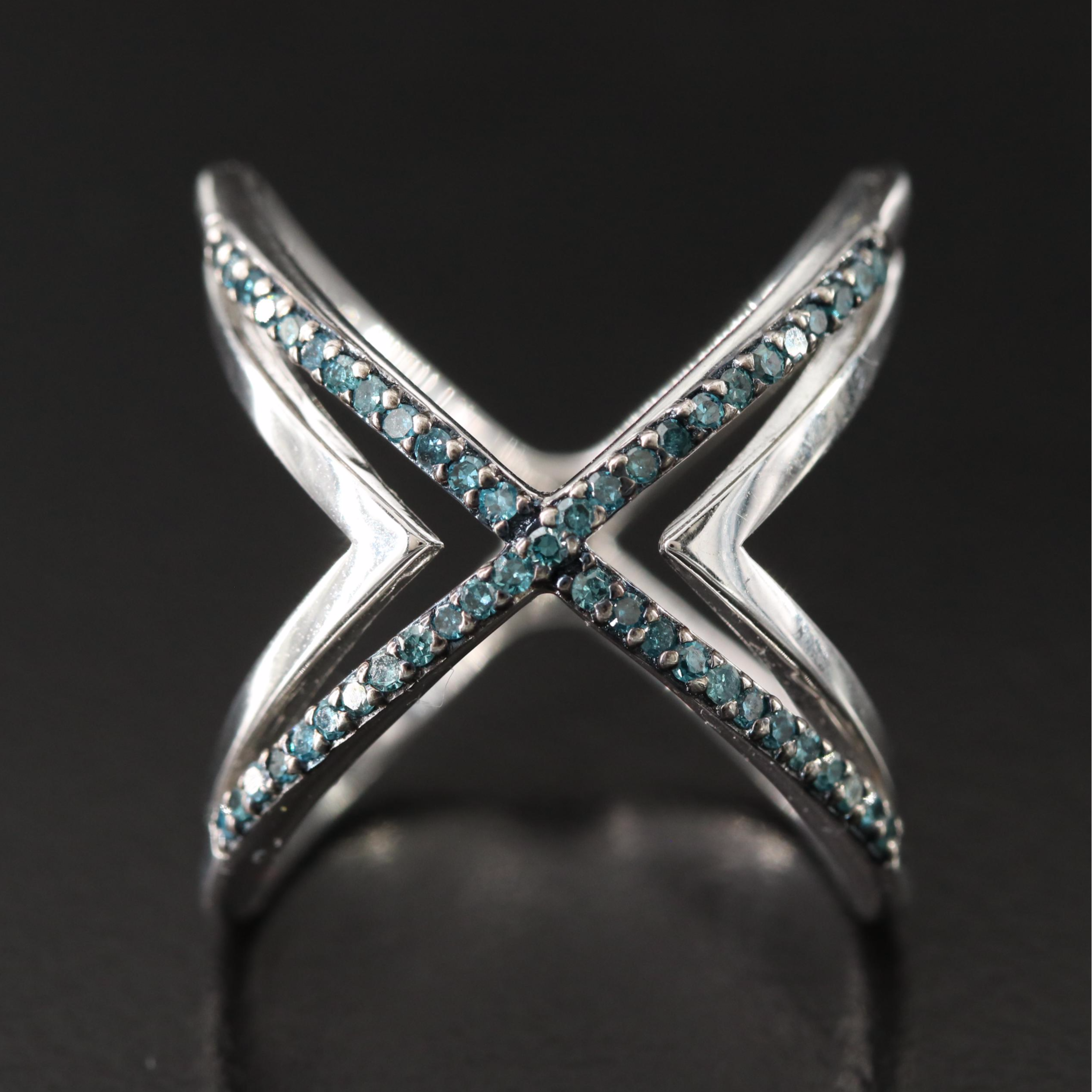 Sterling Lab Grown Fancy Blue Diamond Crossover Ring