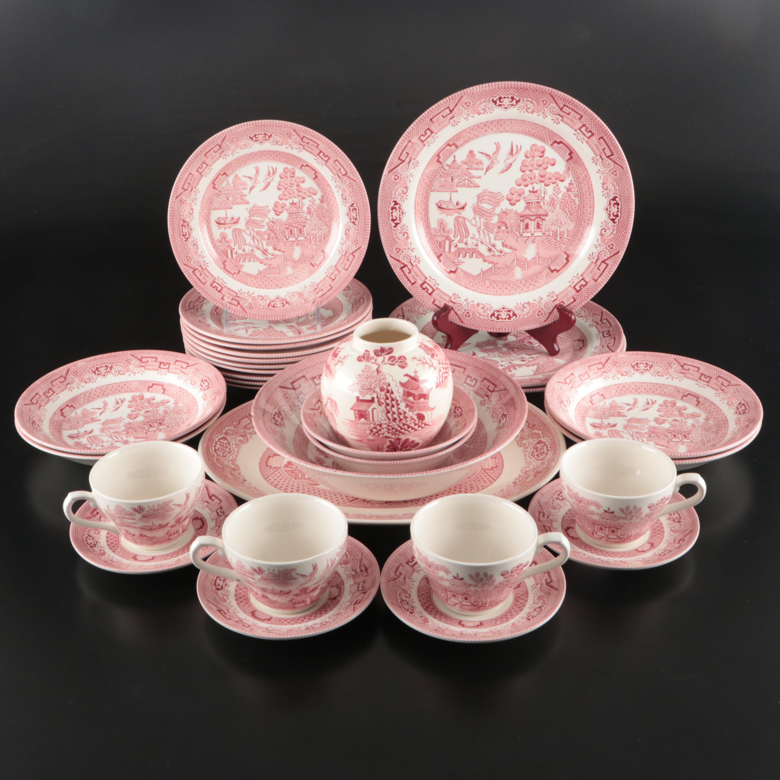 Mason's "Red Willow" Ironstone Jar with Churchill "Willow Rosa" Dinnerware