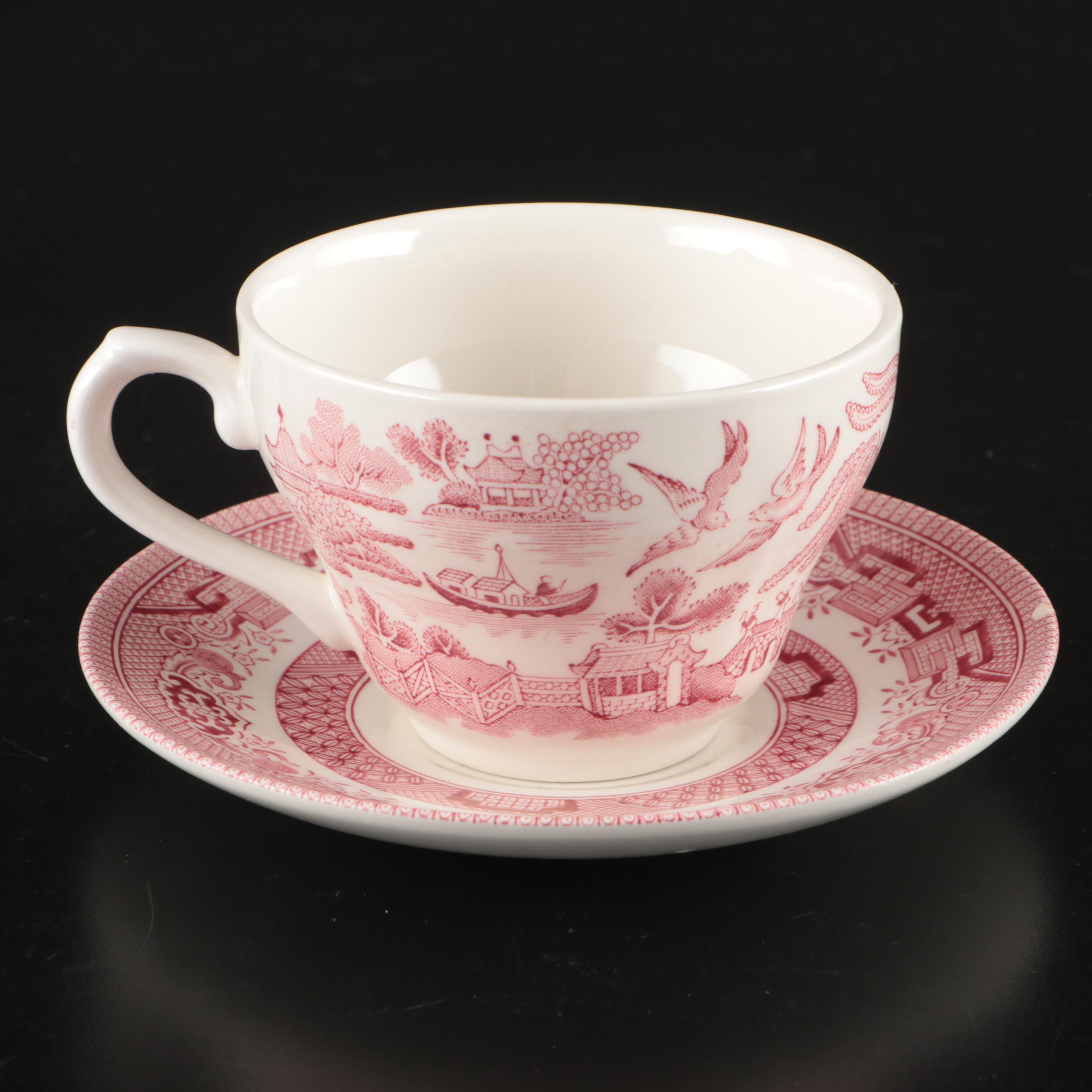 Mason's "Red Willow" Ironstone Jar with Churchill "Willow Rosa" Dinnerware